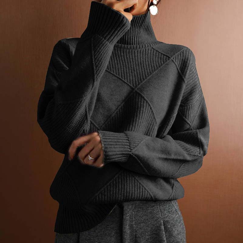 Women's geometric mock neck jumper with long sleeves and ribbed trims