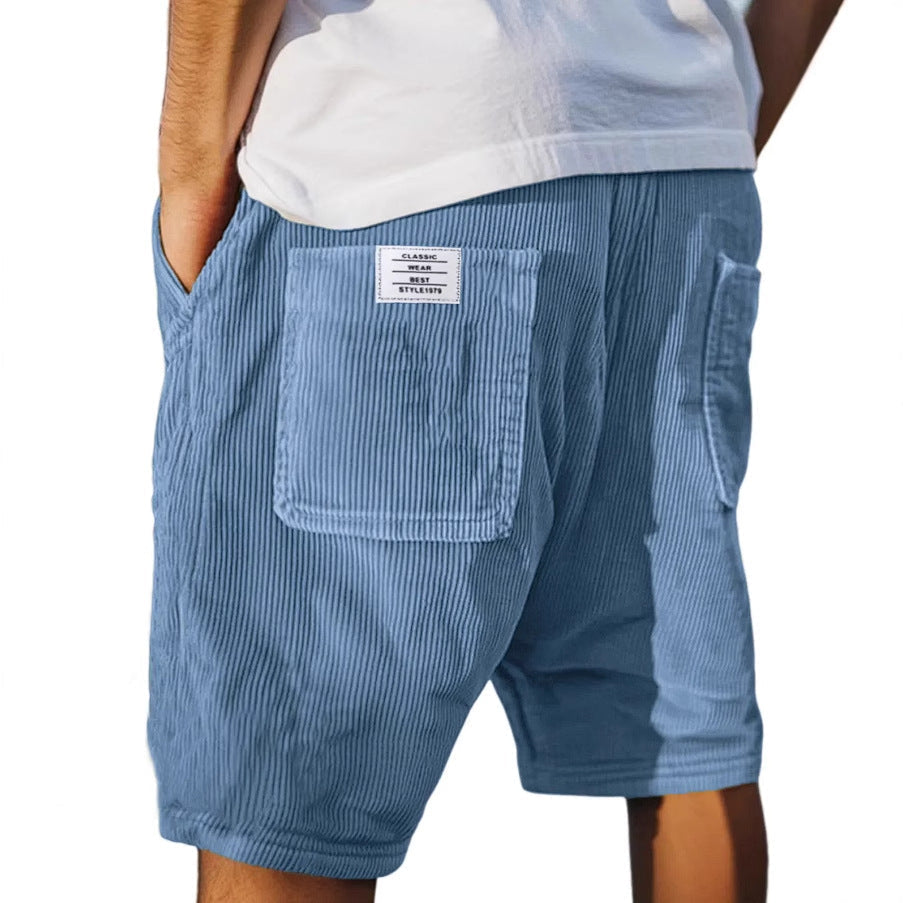 Men's ribbed corduroy shorts with elasticated waist and utility pockets
