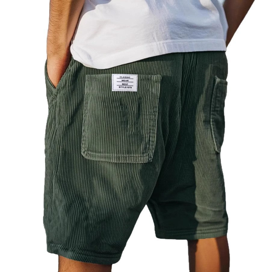 Men's ribbed corduroy shorts with elasticated waist and utility pockets