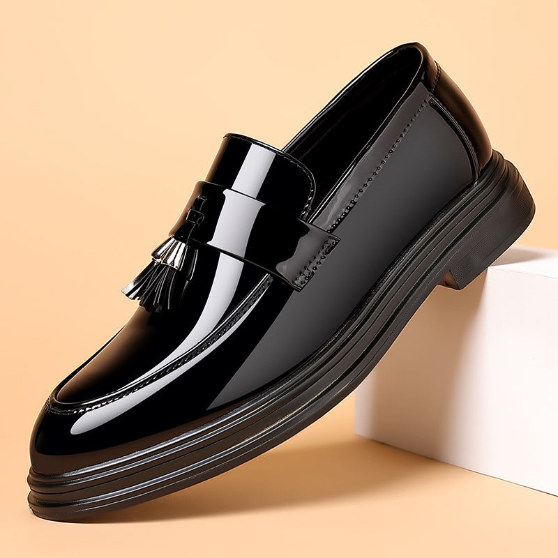 Men’s Patent Leather Loafers | Black Tassel Detail Formal Office Shoes