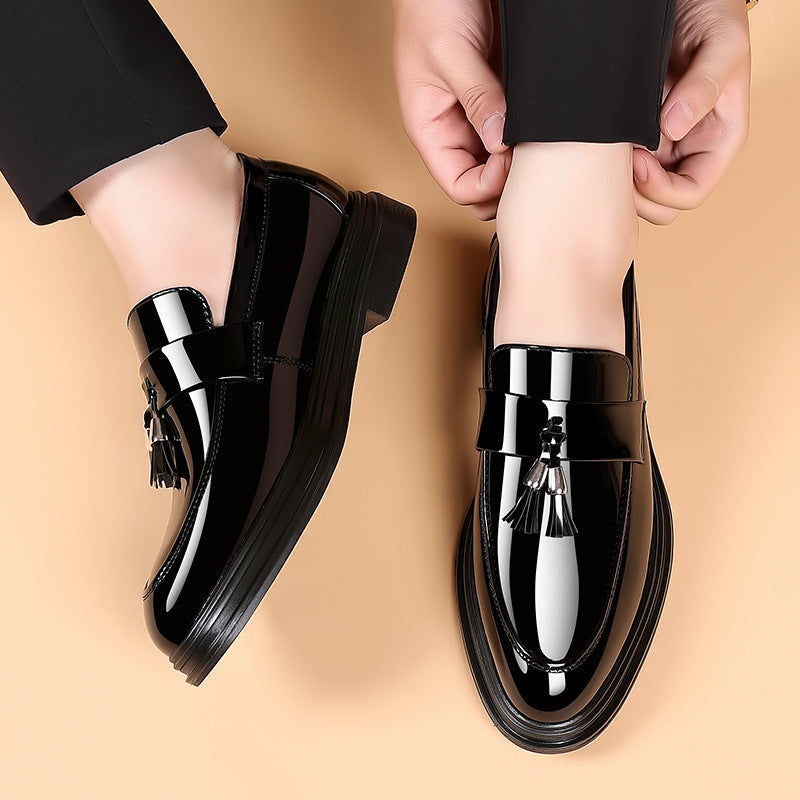 Men’s Patent Leather Loafers | Black Tassel Detail Formal Office Shoes