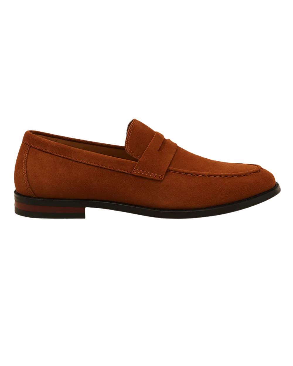 Men's penny loafers with moc-toe stitching, strap detail and low heel