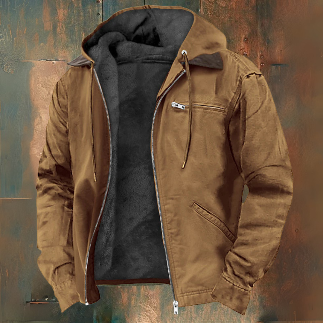 Men's hooded zip jacket with long sleeves, chest zip pocket and angled front pockets