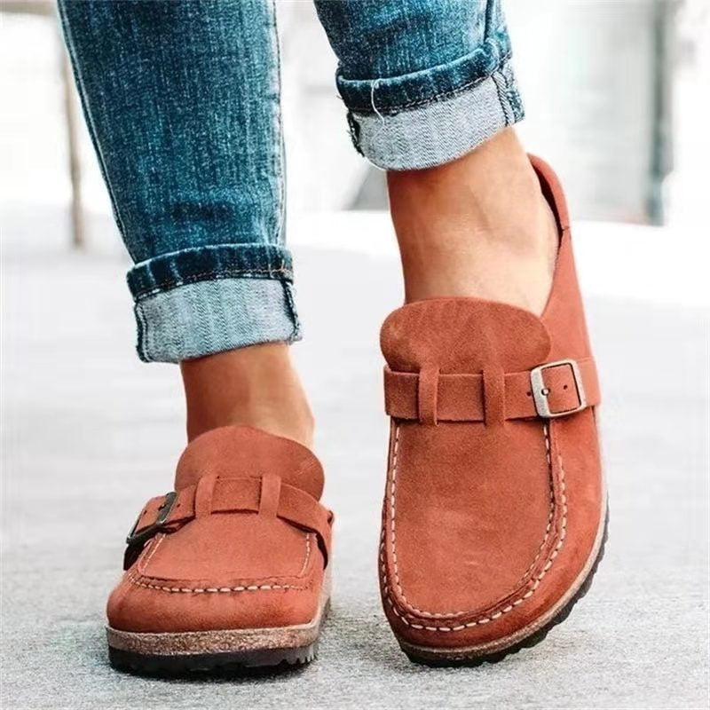 Women's Slip-On Clog Suede Buckle-Strap - Orange