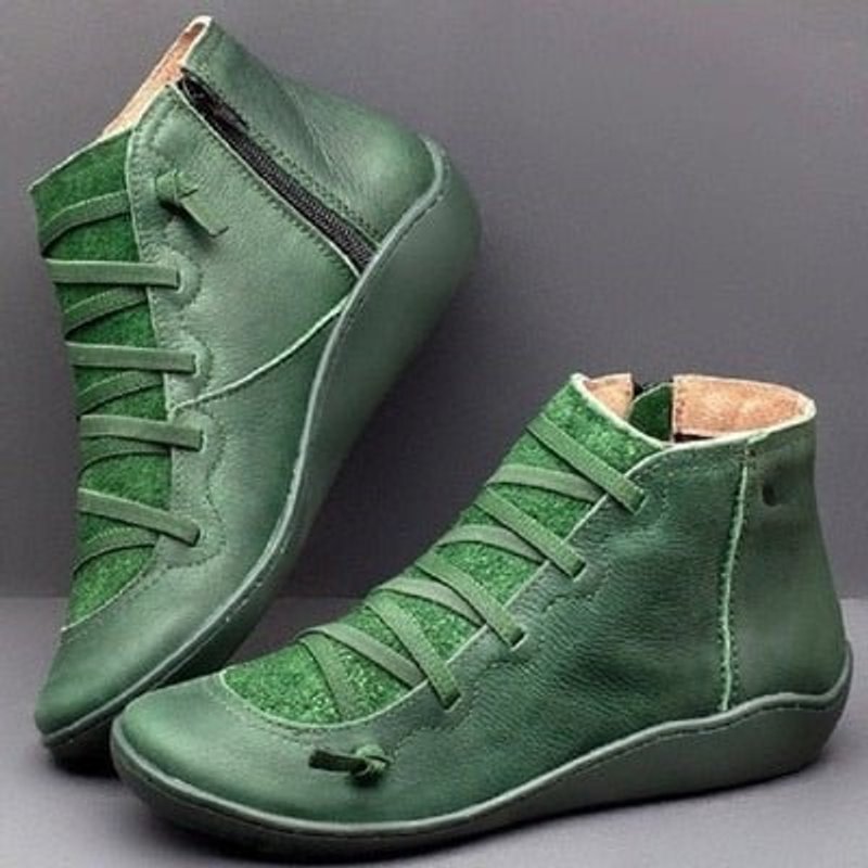 Women's lace-up ankle boots with side zip and raised sole