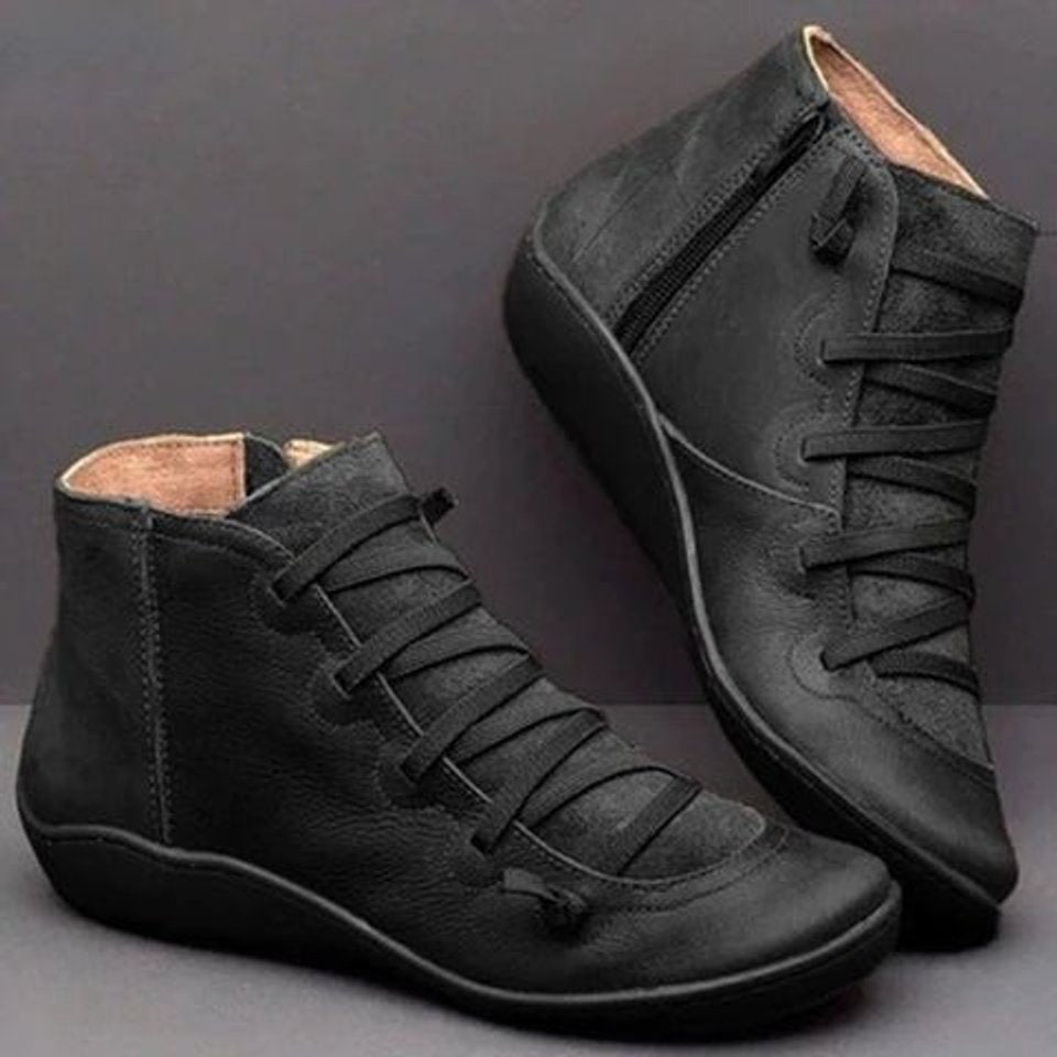 Women's lace-up ankle boots with side zip and raised sole