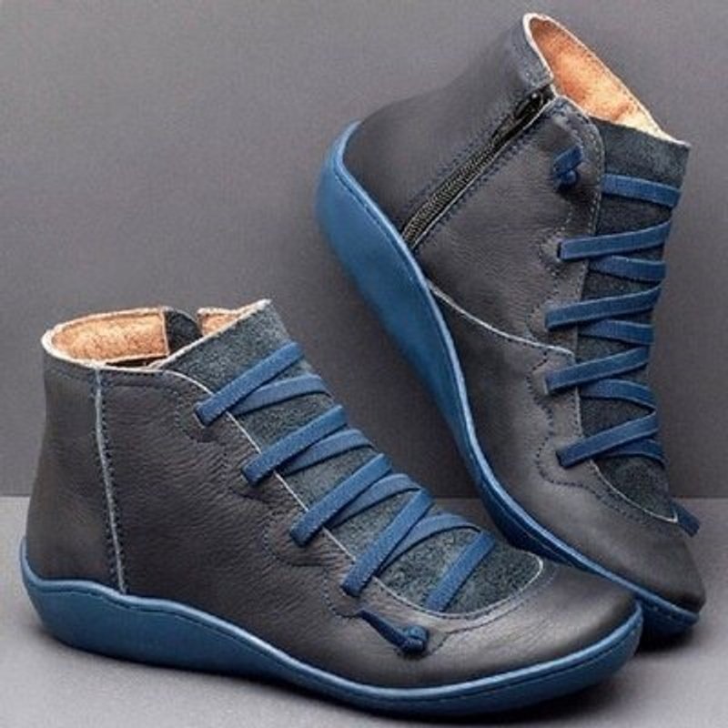 Women's lace-up ankle boots with side zip and raised sole