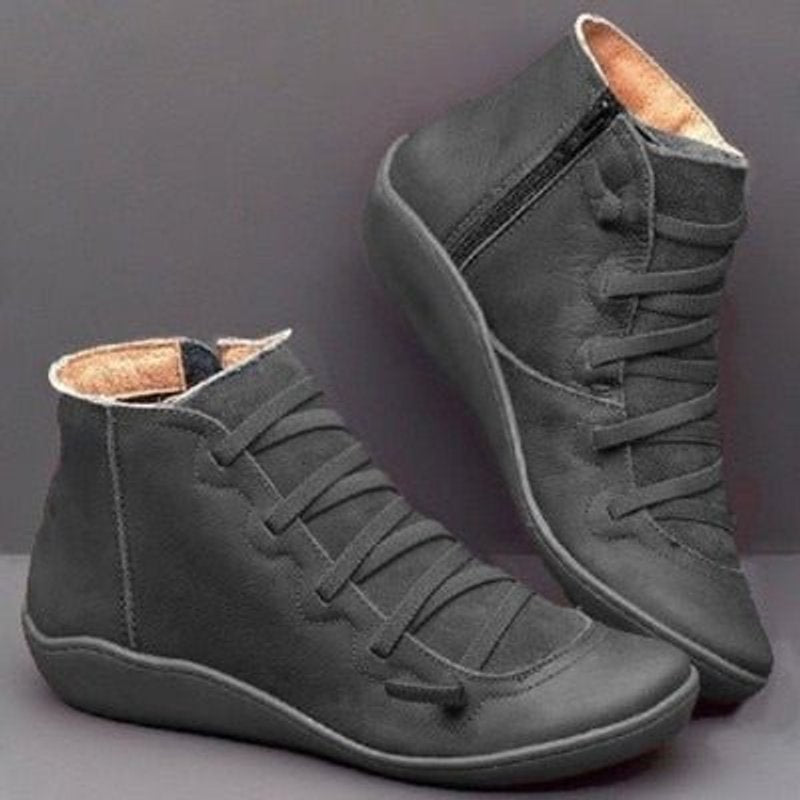 Women's lace-up ankle boots with side zip and raised sole