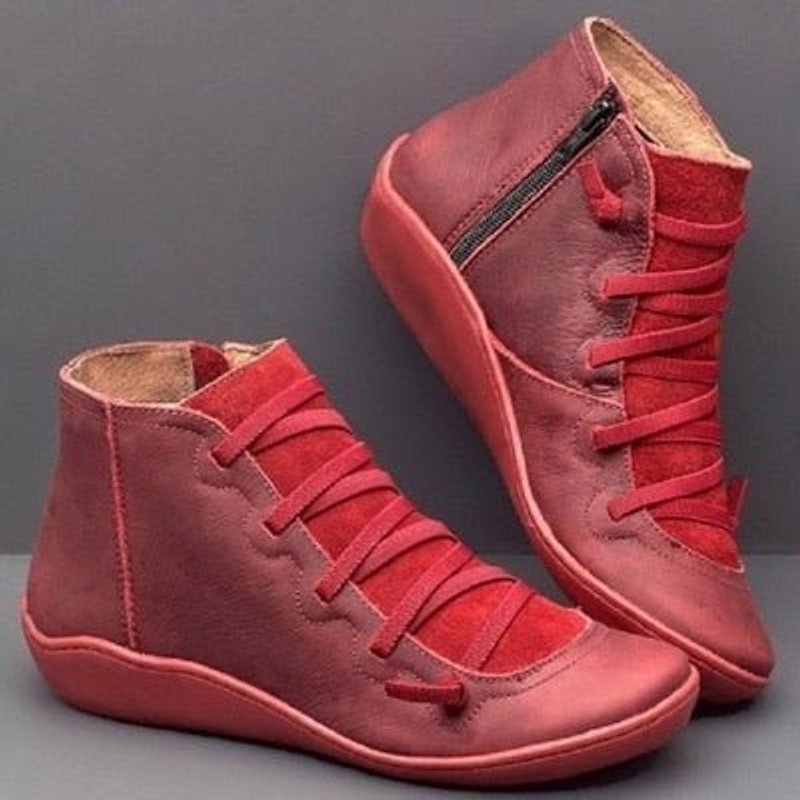 Women's lace-up ankle boots with side zip and raised sole