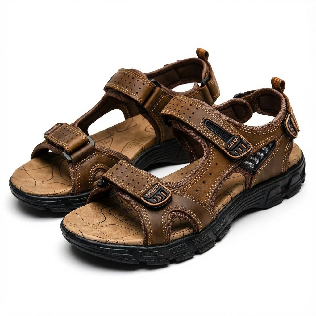 Unisex open-toe trekking sandals with adjustable straps and ridged soles