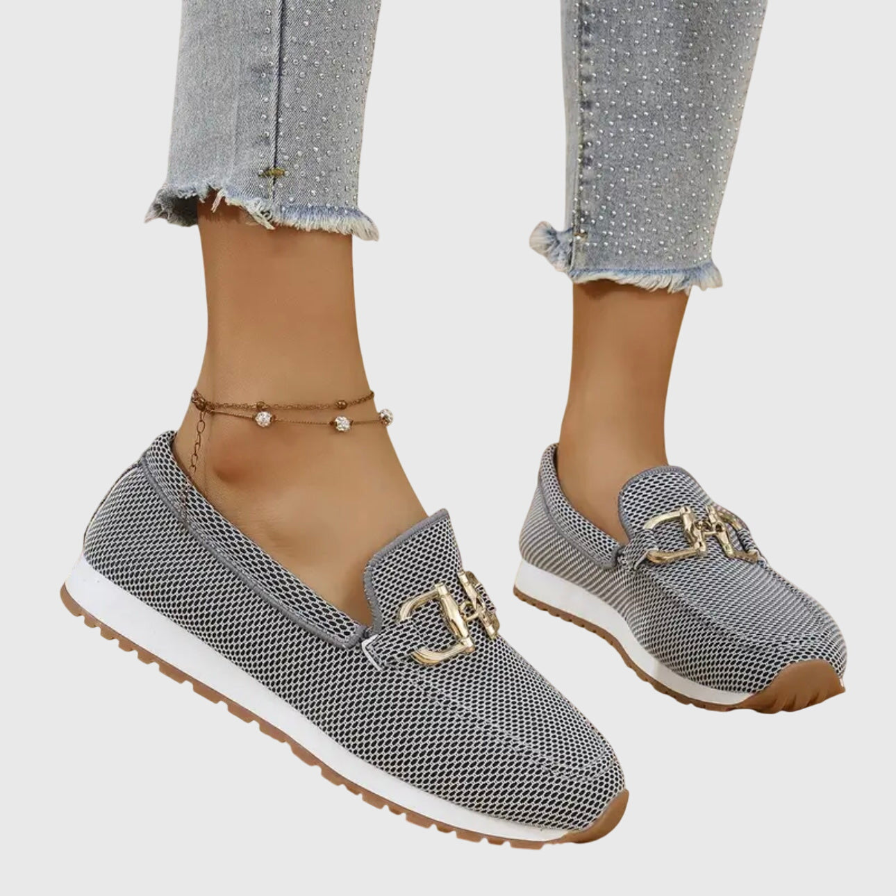 Women's Loafers Breathable Mesh Horsebit Detail - Grey