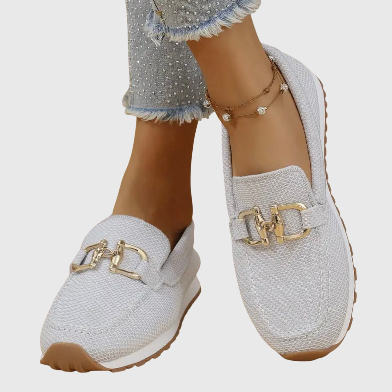 Women's Loafers Breathable Mesh Horsebit Detail - Grey