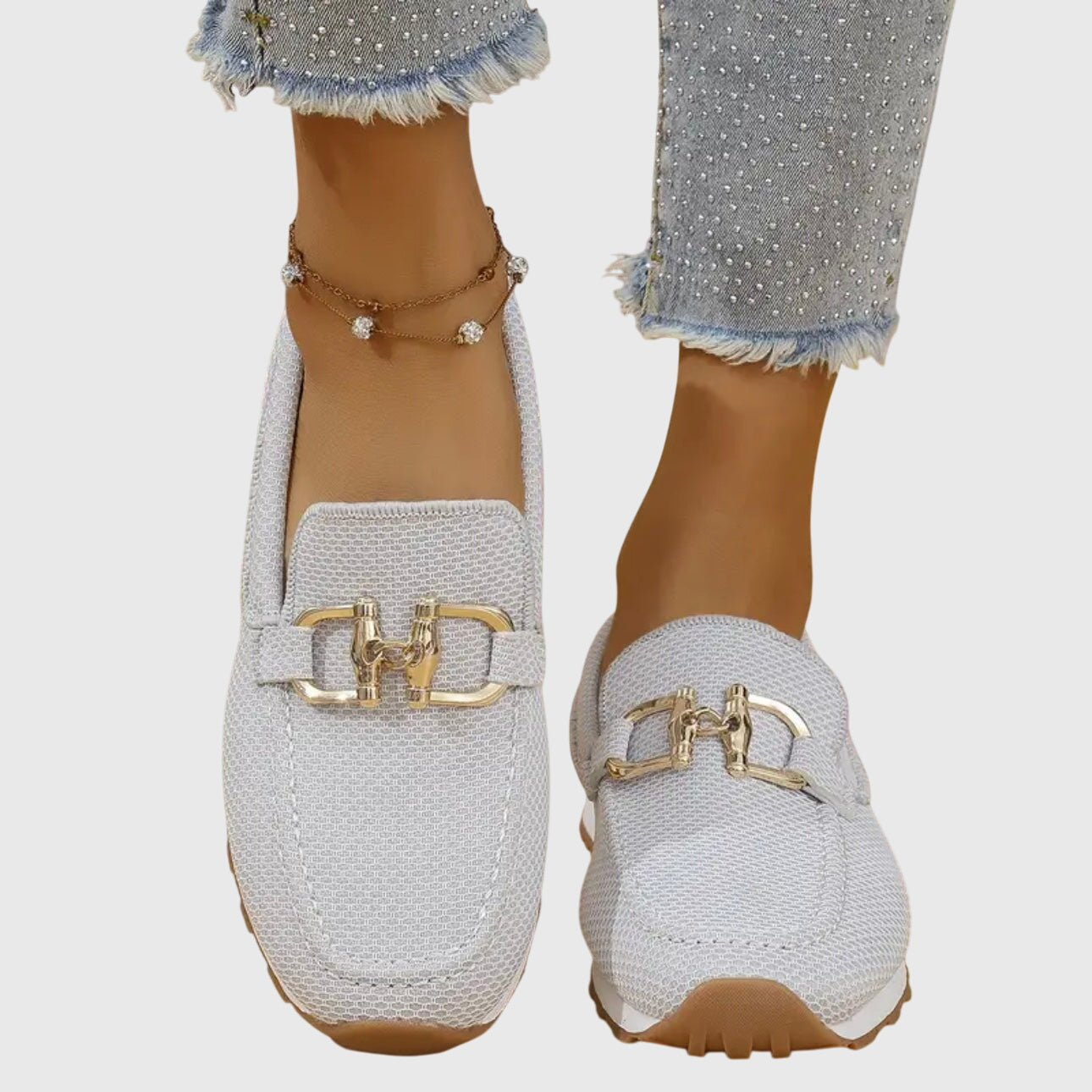 Women's Loafers Breathable Mesh Horsebit Detail - Grey