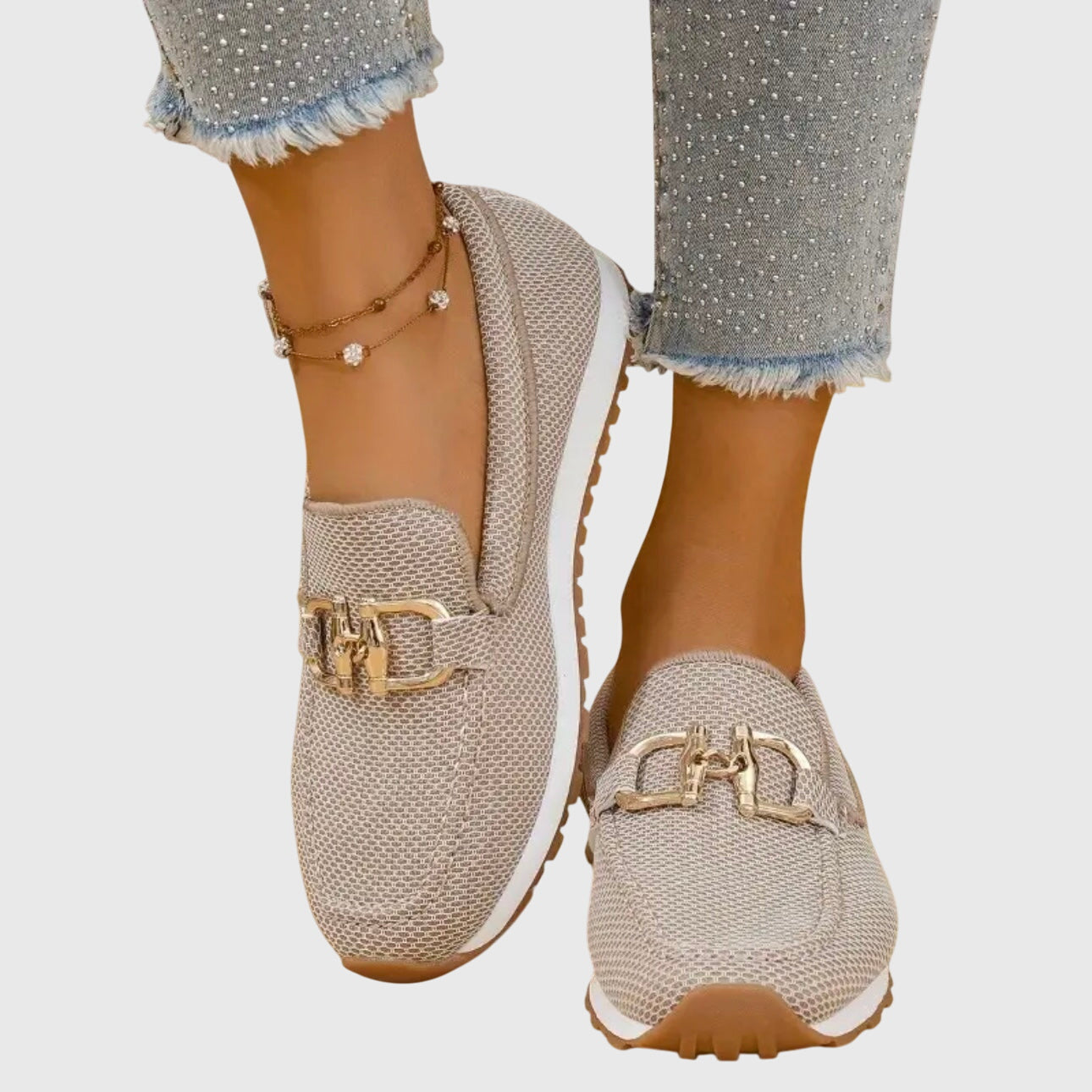 Women's Loafers Breathable Mesh Horsebit Detail - Beige