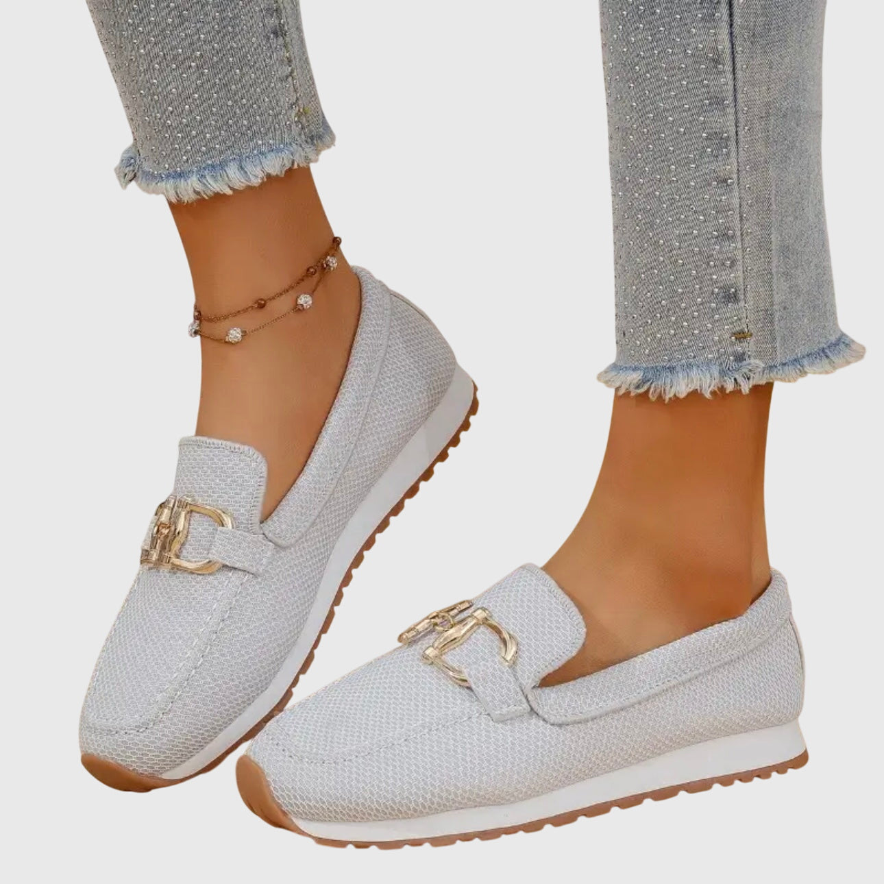 Women's Loafers Breathable Mesh Horsebit Detail - White