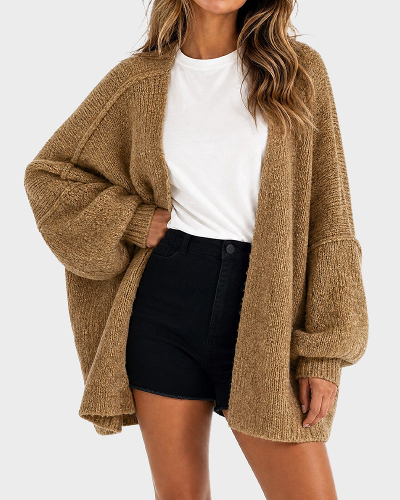Women's oversized open-front knitted cardigan with lantern sleeves