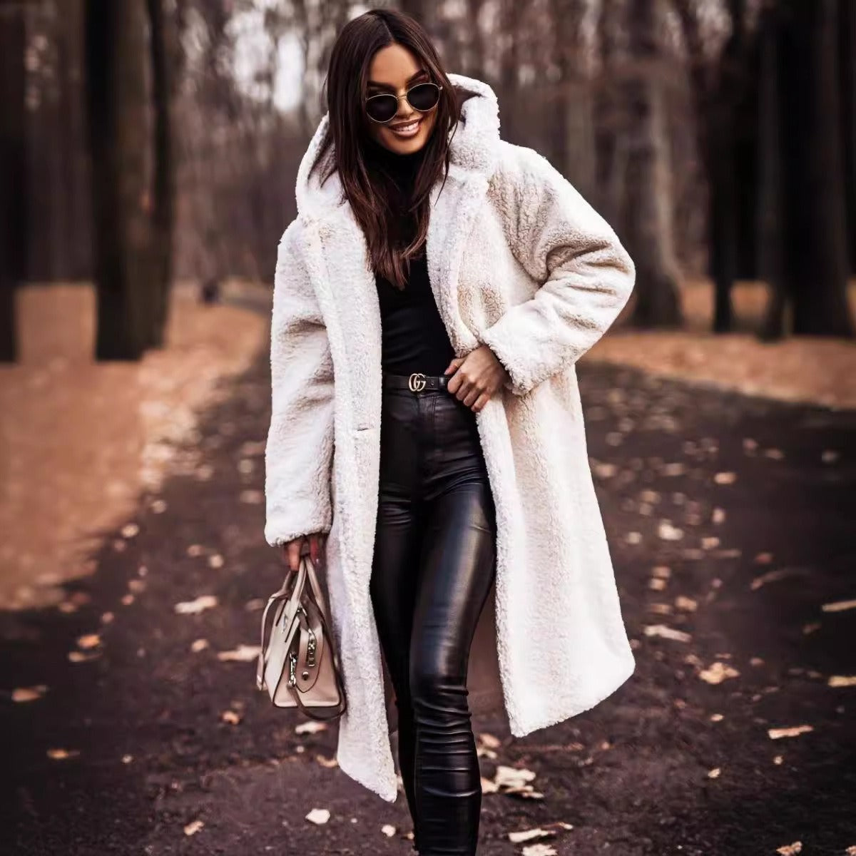 Women's Wool Coat Long Oversized Hooded - White