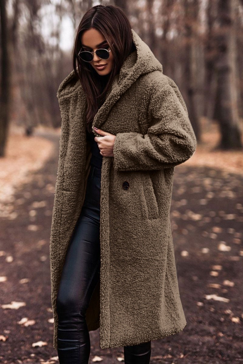 Women's Wool Coat Long Oversized Hooded - Grey