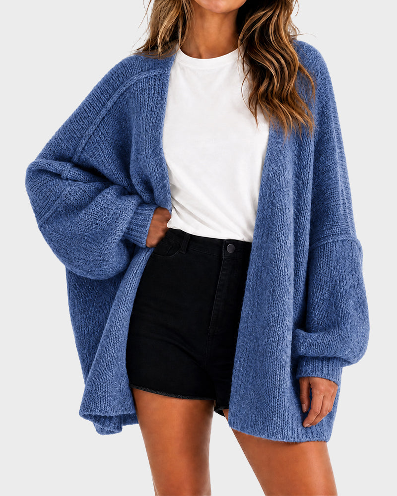 Women's oversized open-front knitted cardigan with lantern sleeves