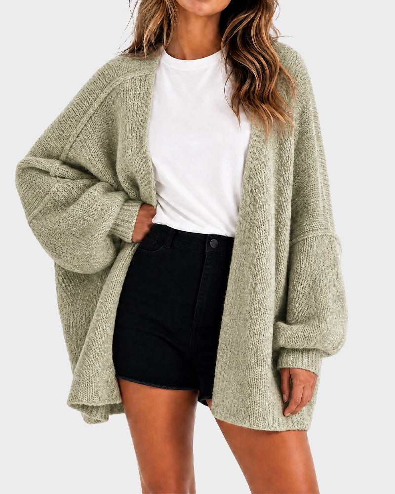 Women's oversized open-front knitted cardigan with lantern sleeves
