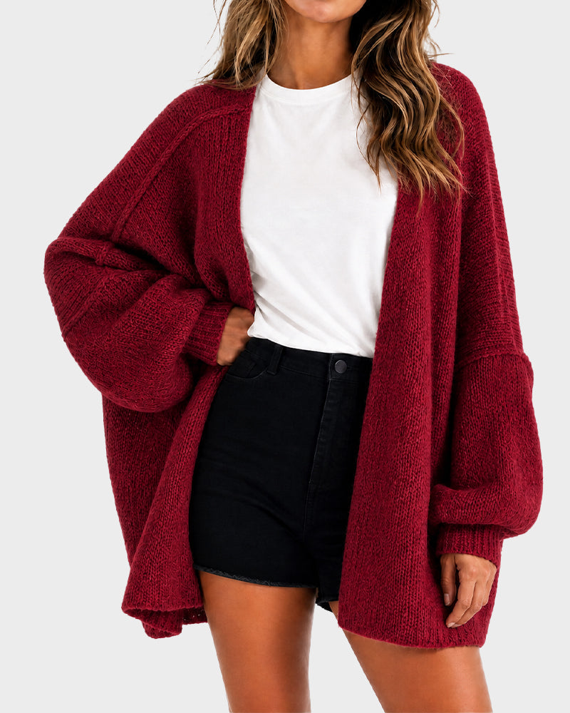Women's oversized open-front knitted cardigan with lantern sleeves