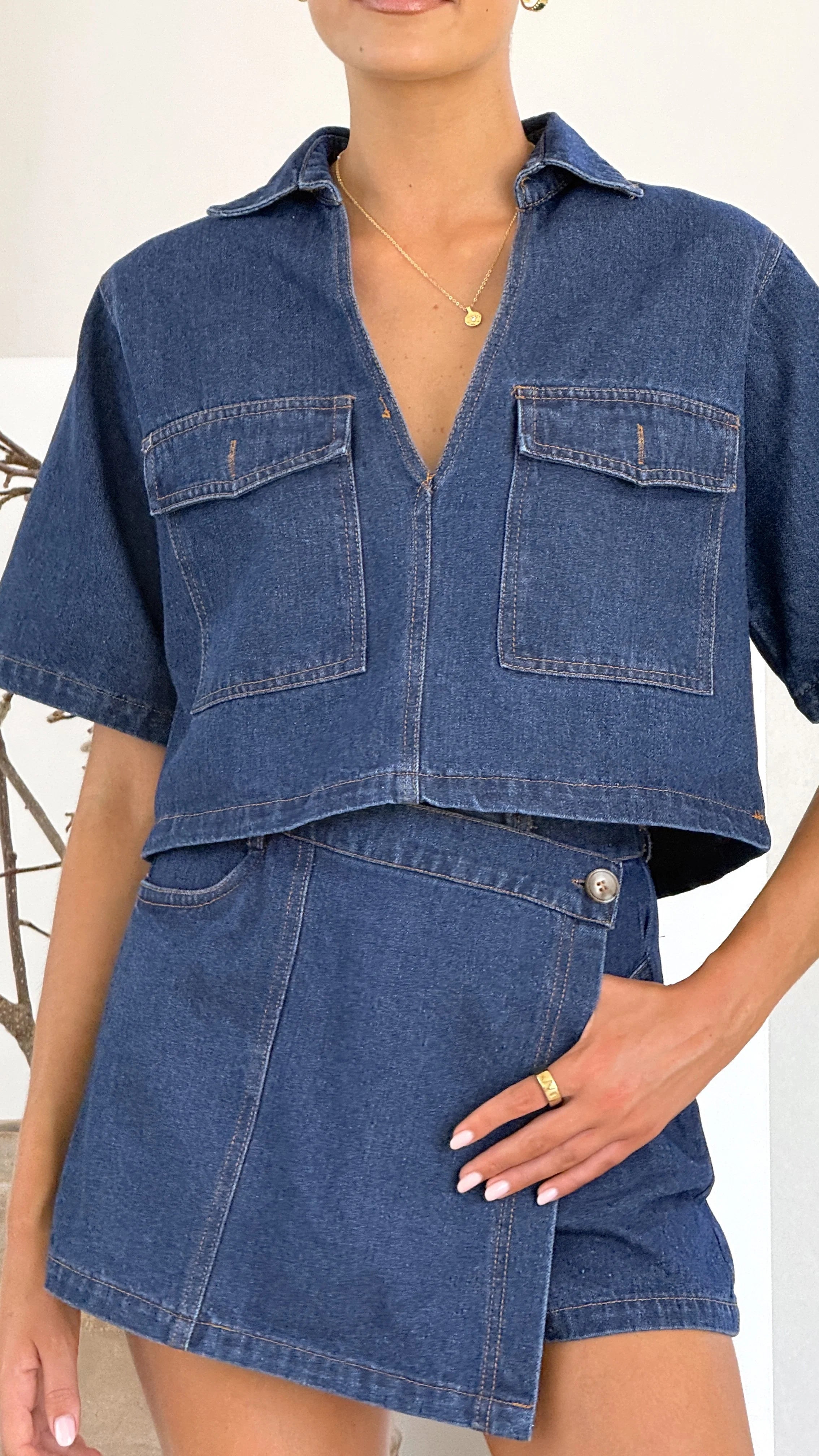Women's Dark Denim Top and Skort Set