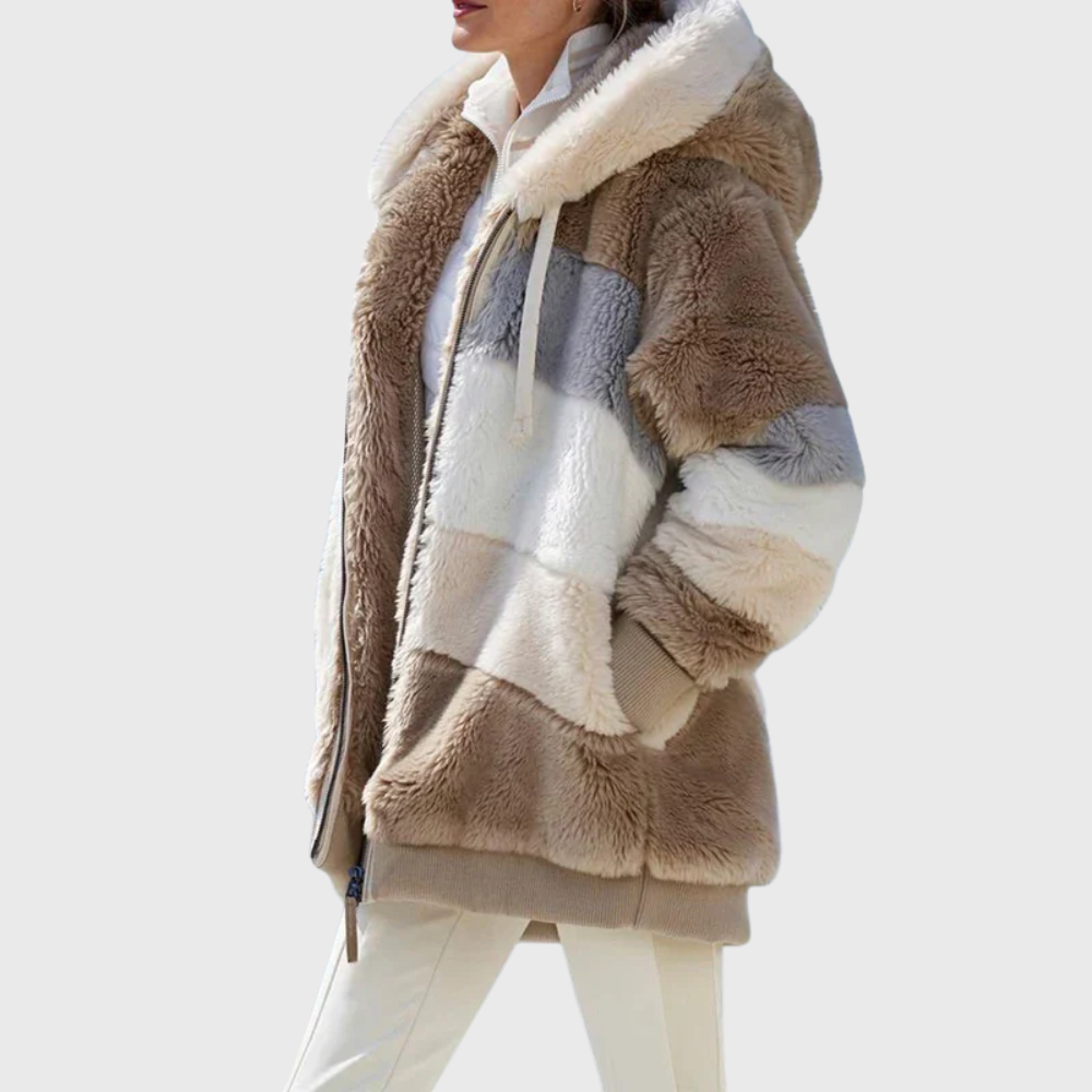 Women's colour-block hooded jacket with long sleeves and zip pockets