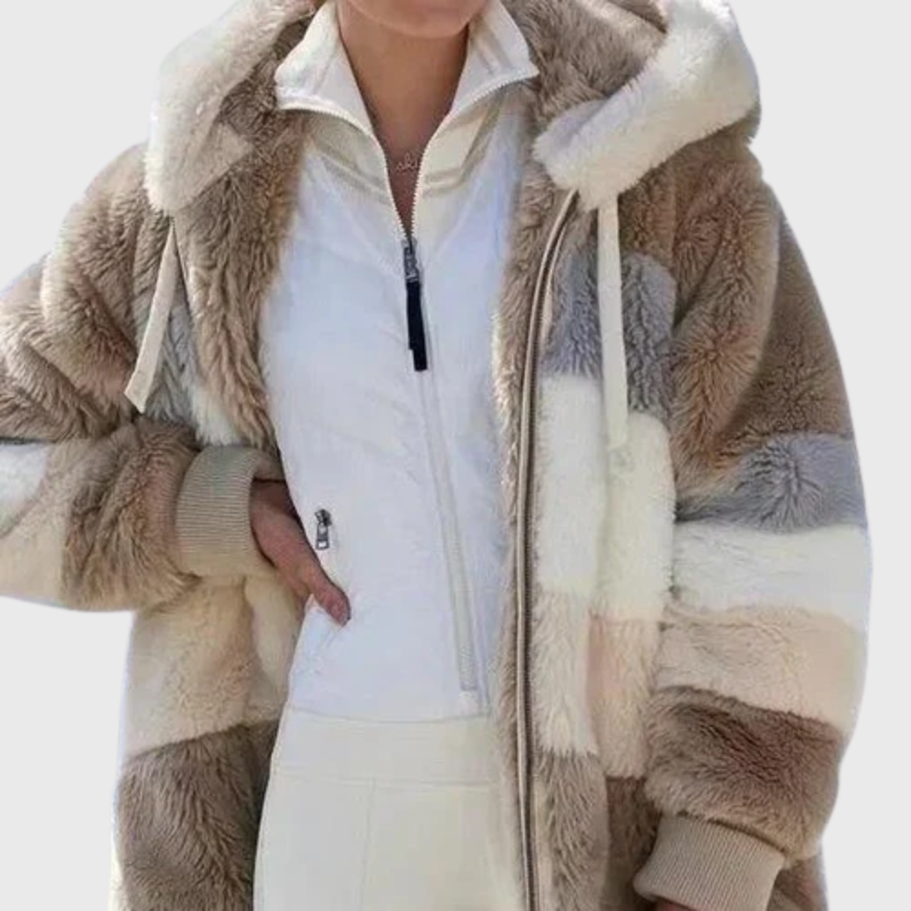 Women's colour-block hooded jacket with long sleeves and zip pockets
