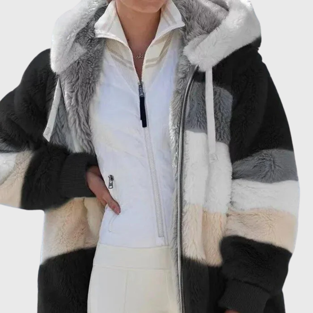 Women's colour-block hooded jacket with long sleeves and zip pockets