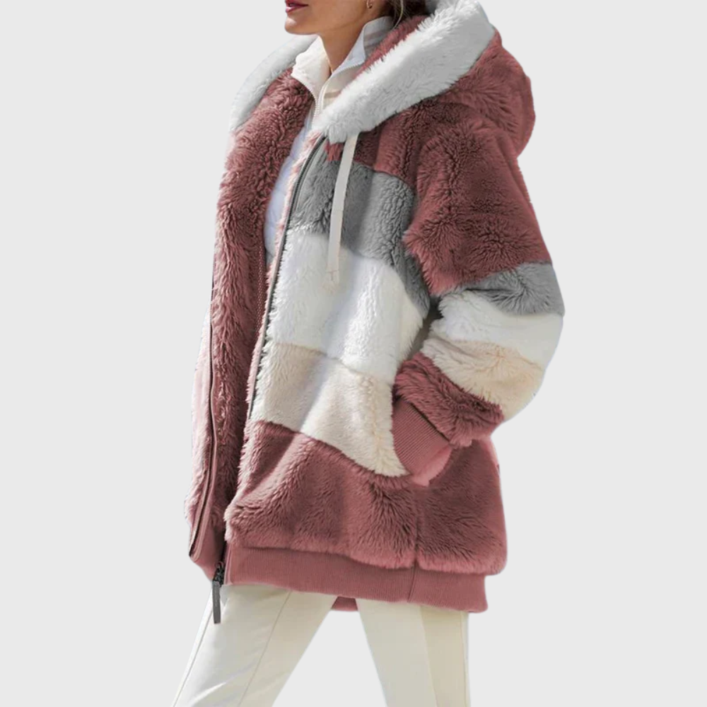 Women's colour-block hooded jacket with long sleeves and zip pockets