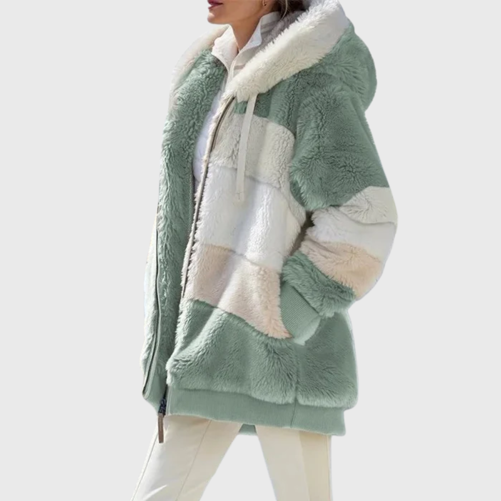 Women's colour-block hooded jacket with long sleeves and zip pockets