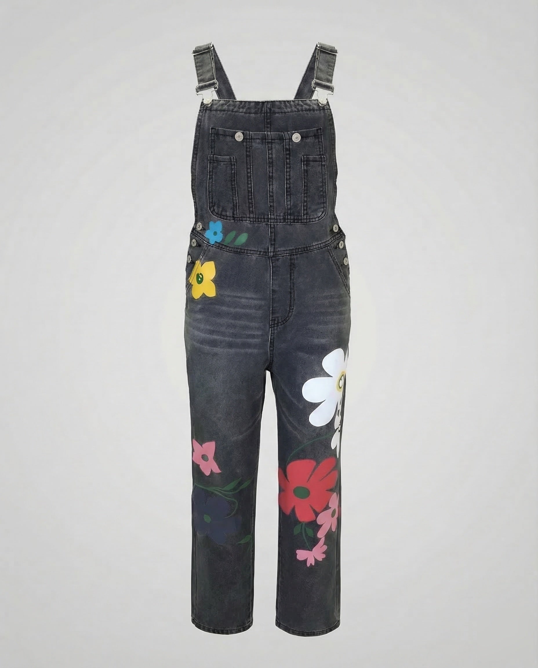 Women's Dungaree Jumpsuit Floral Print Straight Leg - Navy