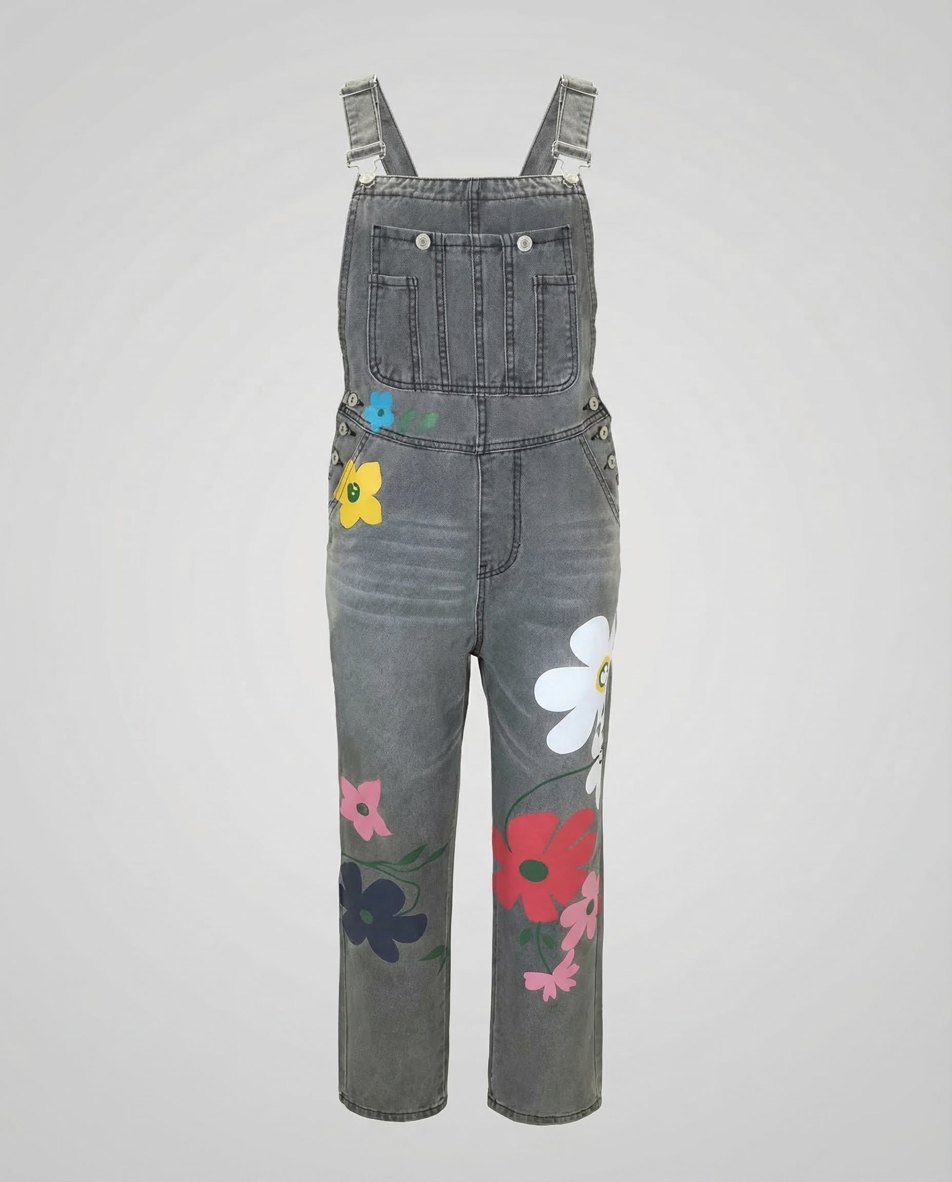 Women's Dungaree Jumpsuit Floral Print Straight Leg - Grey