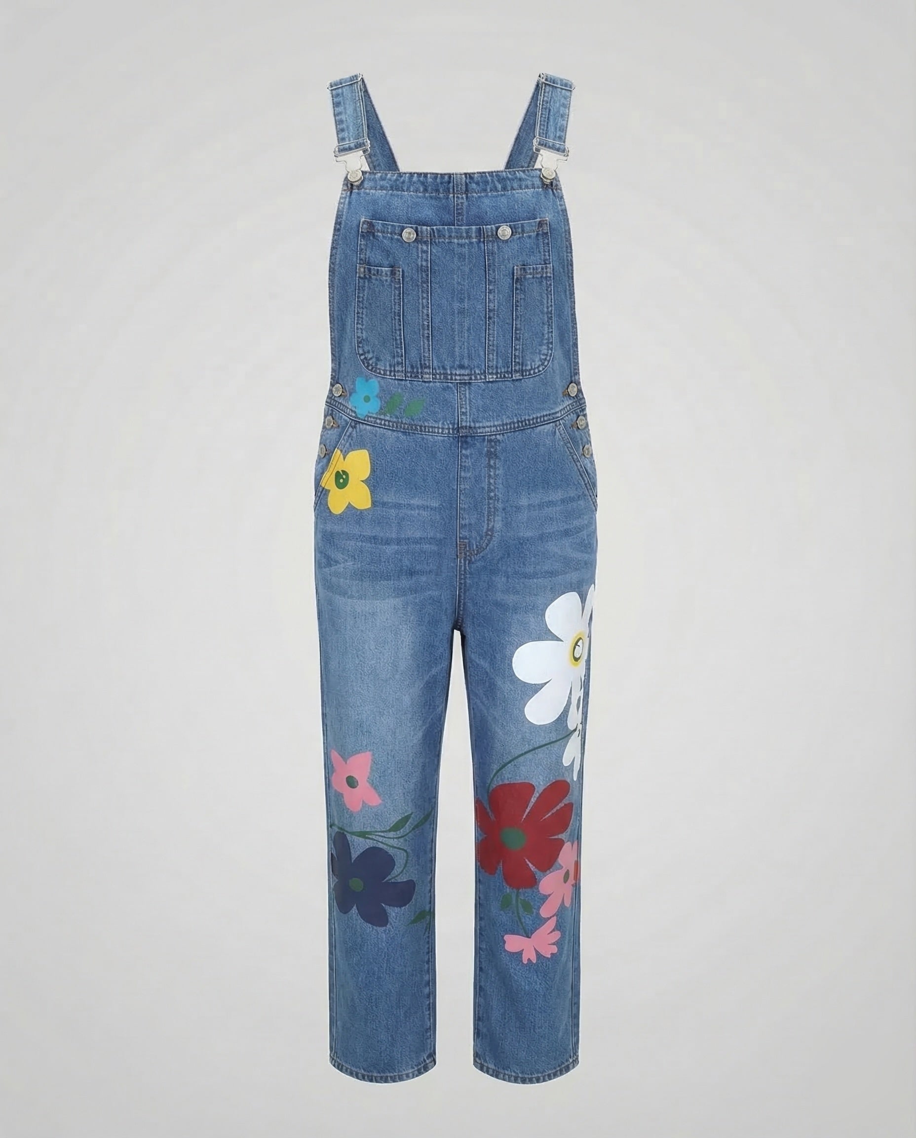 Women's Dungaree Jumpsuit Floral Print Straight Leg - Blue