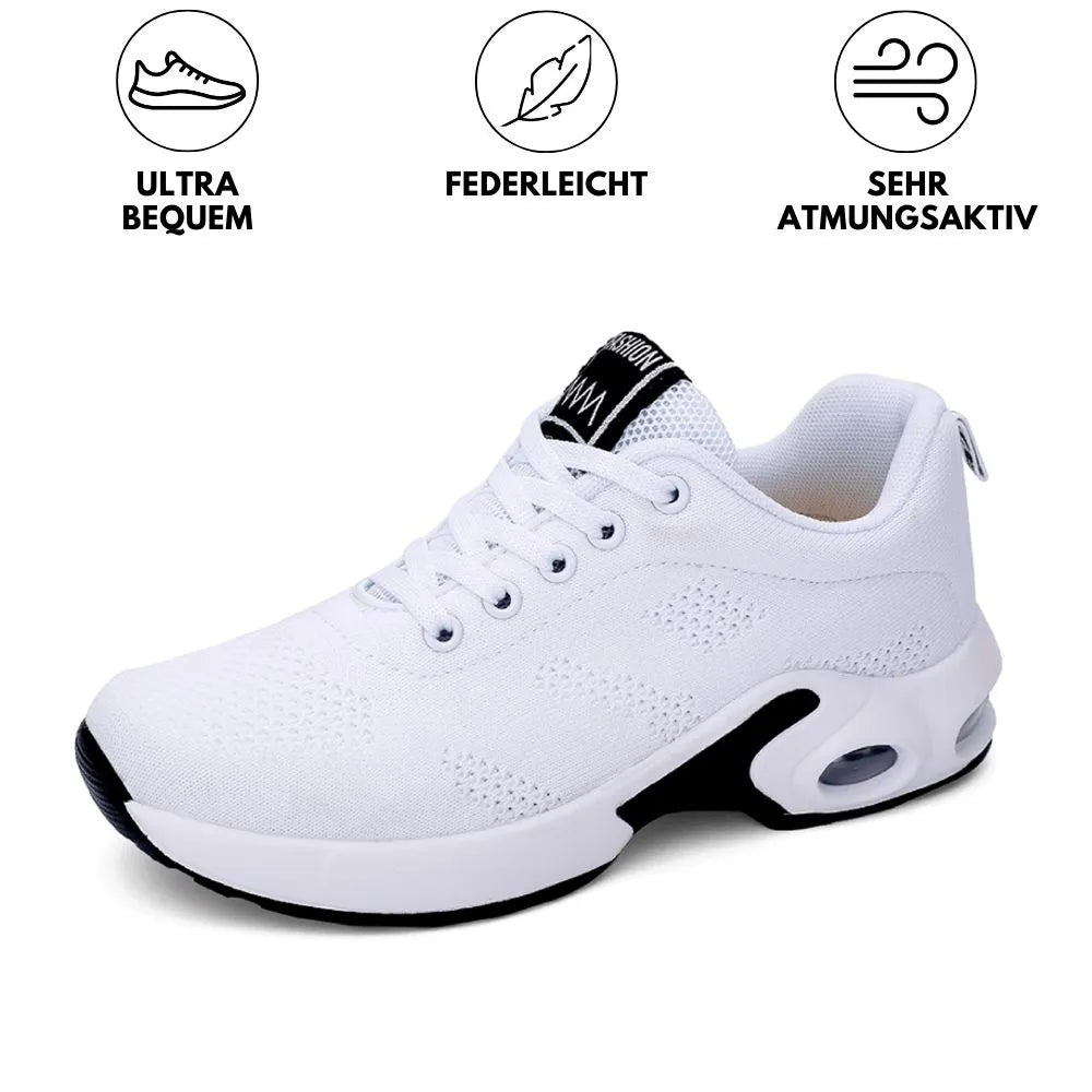 Women's Knit Trainers Lace-Up Air Cushion Platform - White