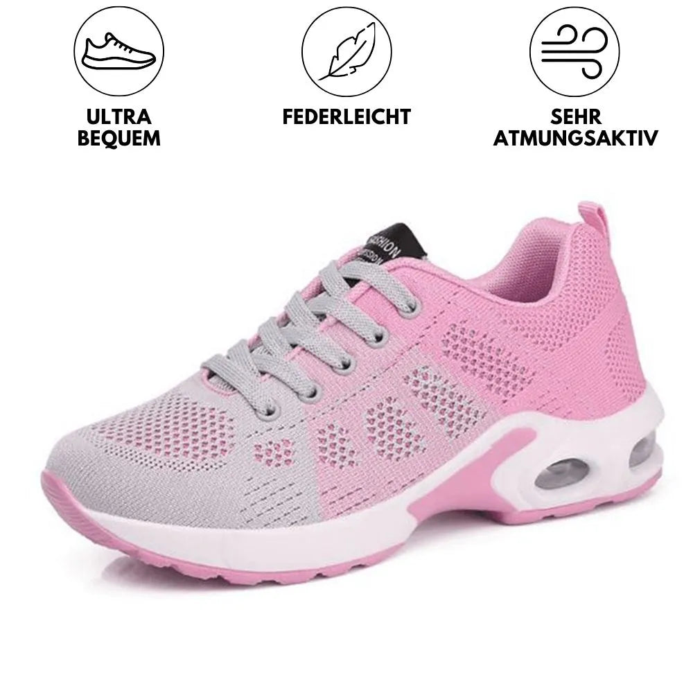 Women's Knit Trainers Lace-Up Air Cushion Platform - Pink Grey