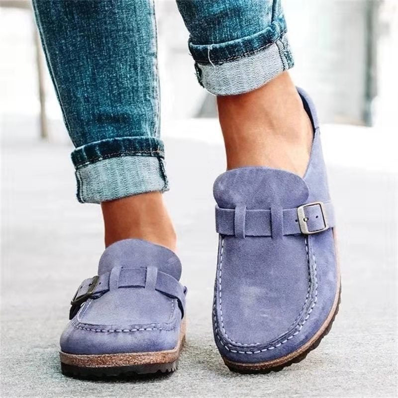 Women's Slip-On Clog Suede Buckle-Strap - Purple