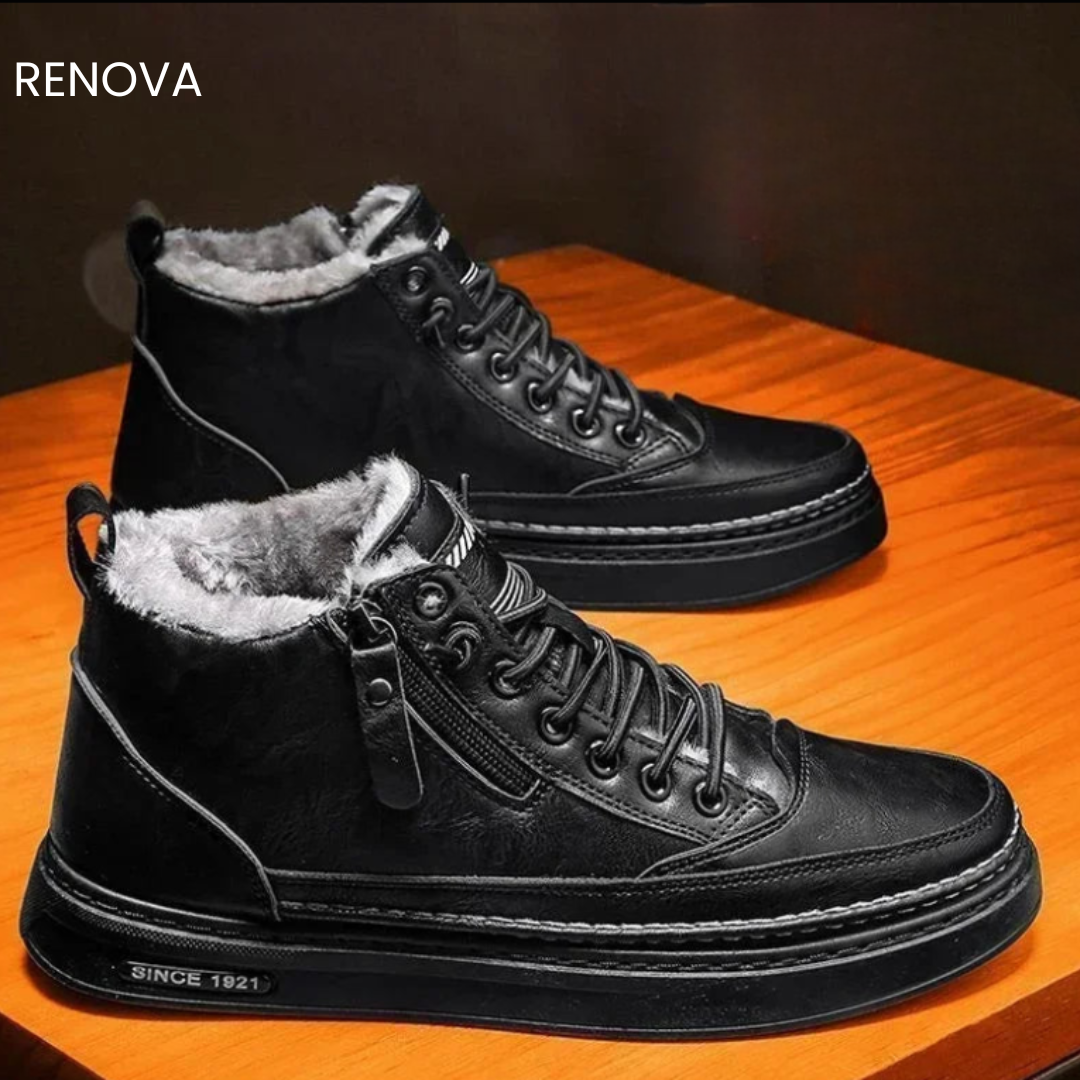 Men's shearling ankle boots with lace-up front, side zip and fleece-look collar