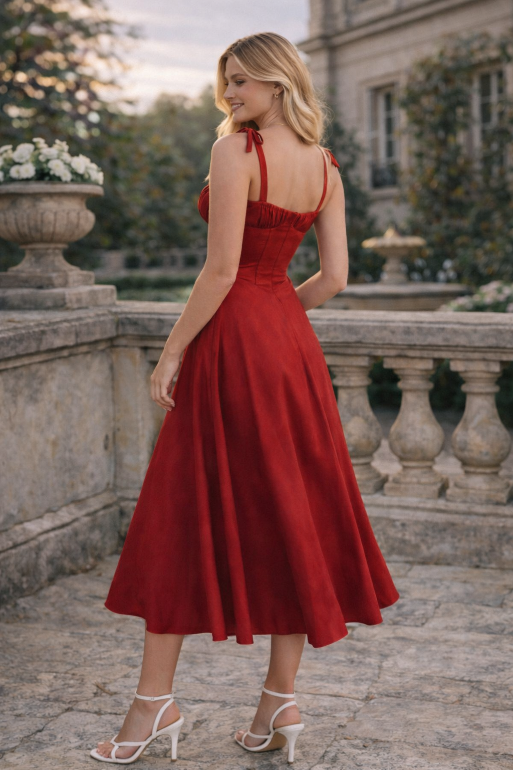 Women’s Corset Midi Dress | Crimson Red