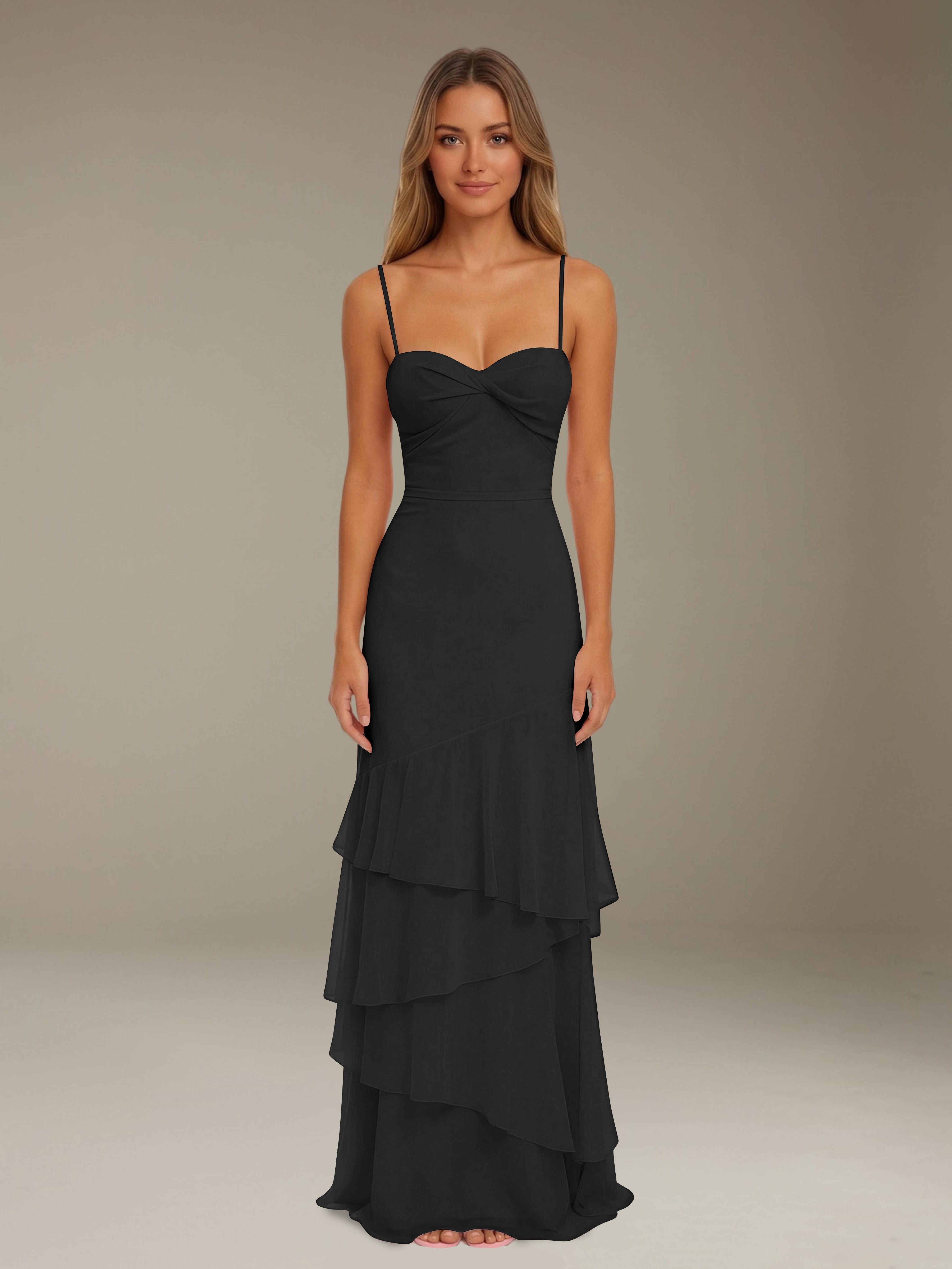 Women’s Tiered Chiffon A-Line Maxi Dress | Sweetheart Neck Occasion Gown