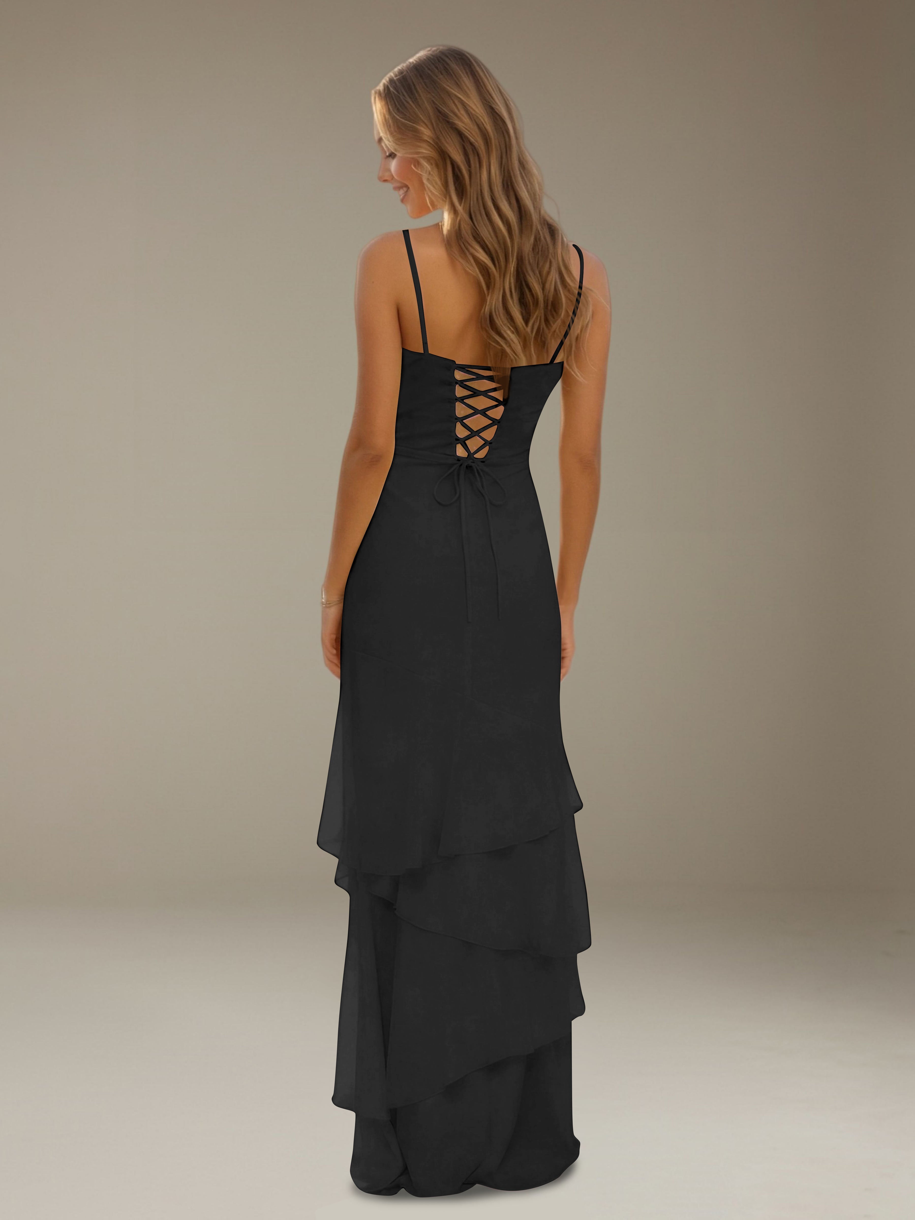 Women’s Tiered Chiffon A-Line Maxi Dress | Sweetheart Neck Occasion Gown