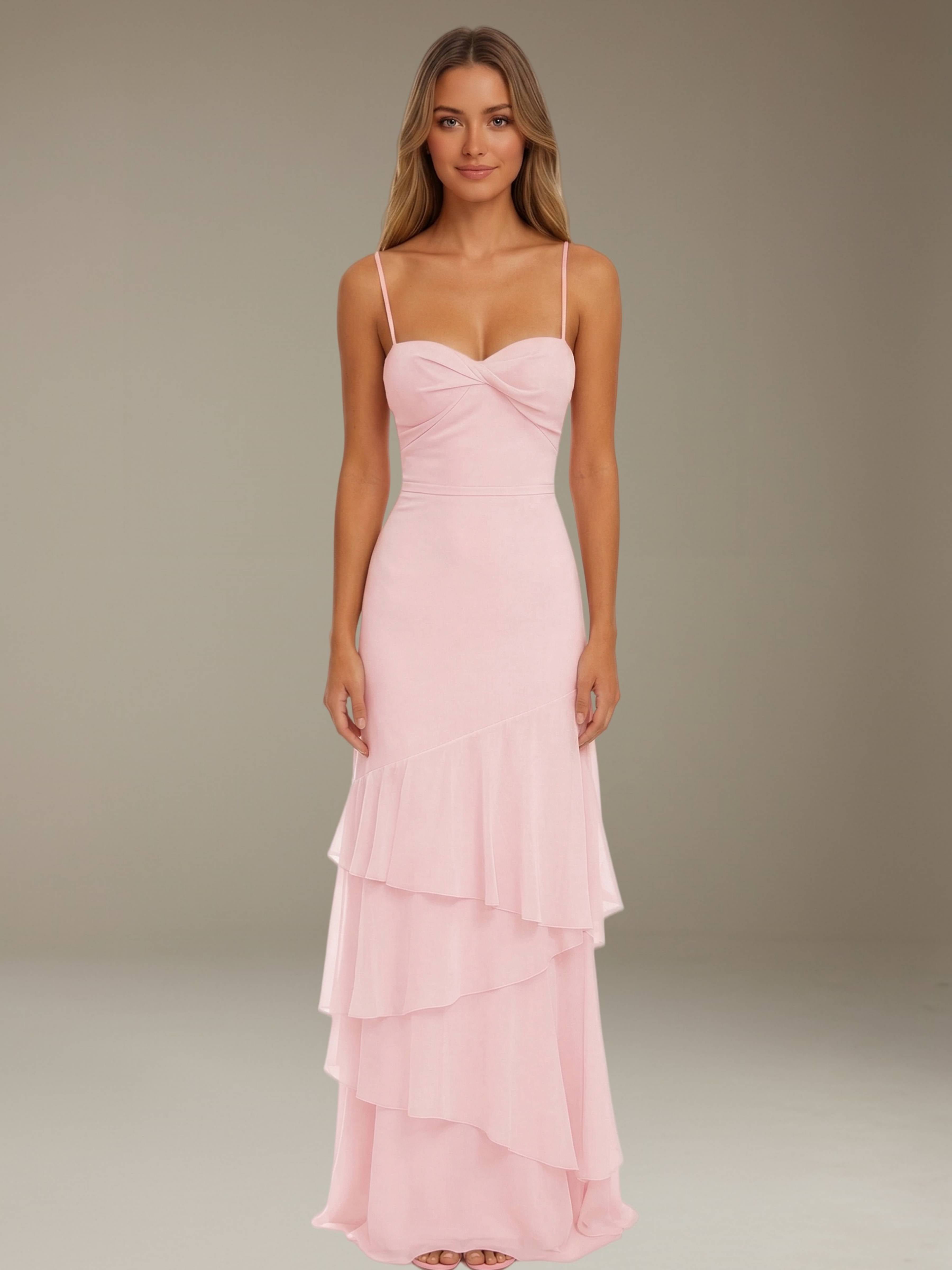 Women’s Tiered Chiffon A-Line Maxi Dress | Sweetheart Neck Occasion Gown