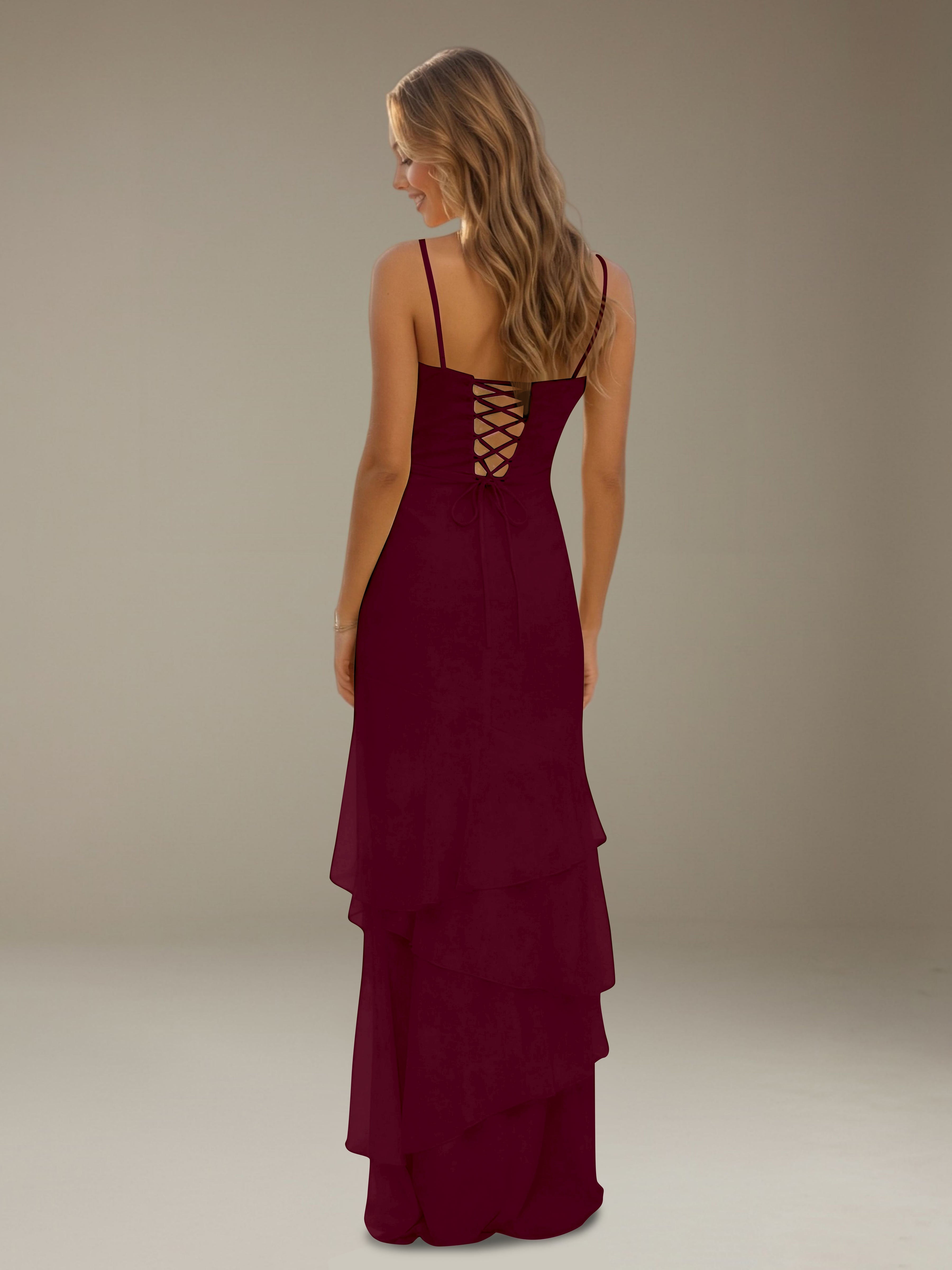 Women’s Tiered Chiffon A-Line Maxi Dress | Sweetheart Neck Occasion Gown