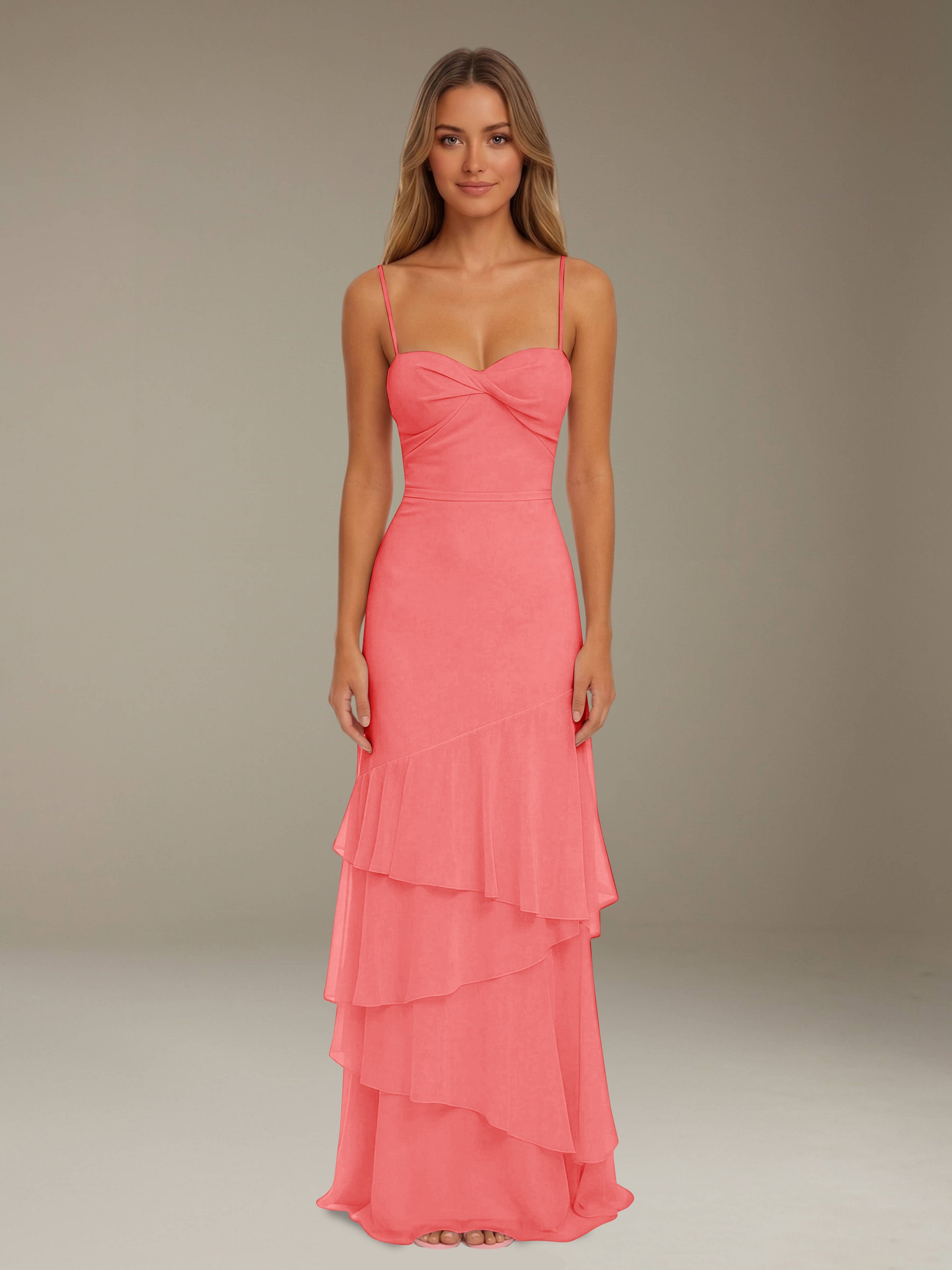 Women’s Tiered Chiffon A-Line Maxi Dress | Sweetheart Neck Occasion Gown
