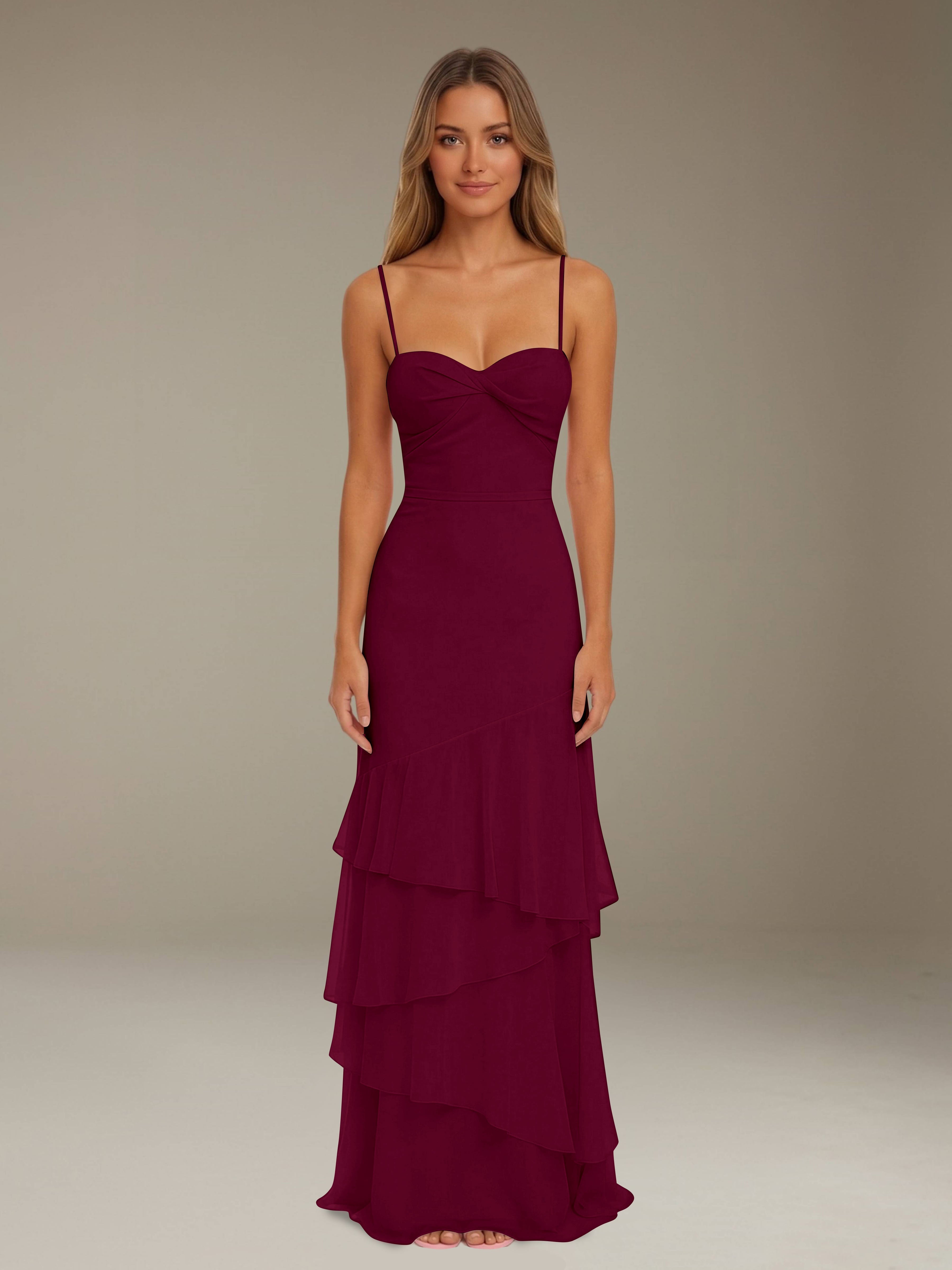 Women’s Tiered Chiffon A-Line Maxi Dress | Sweetheart Neck Occasion Gown