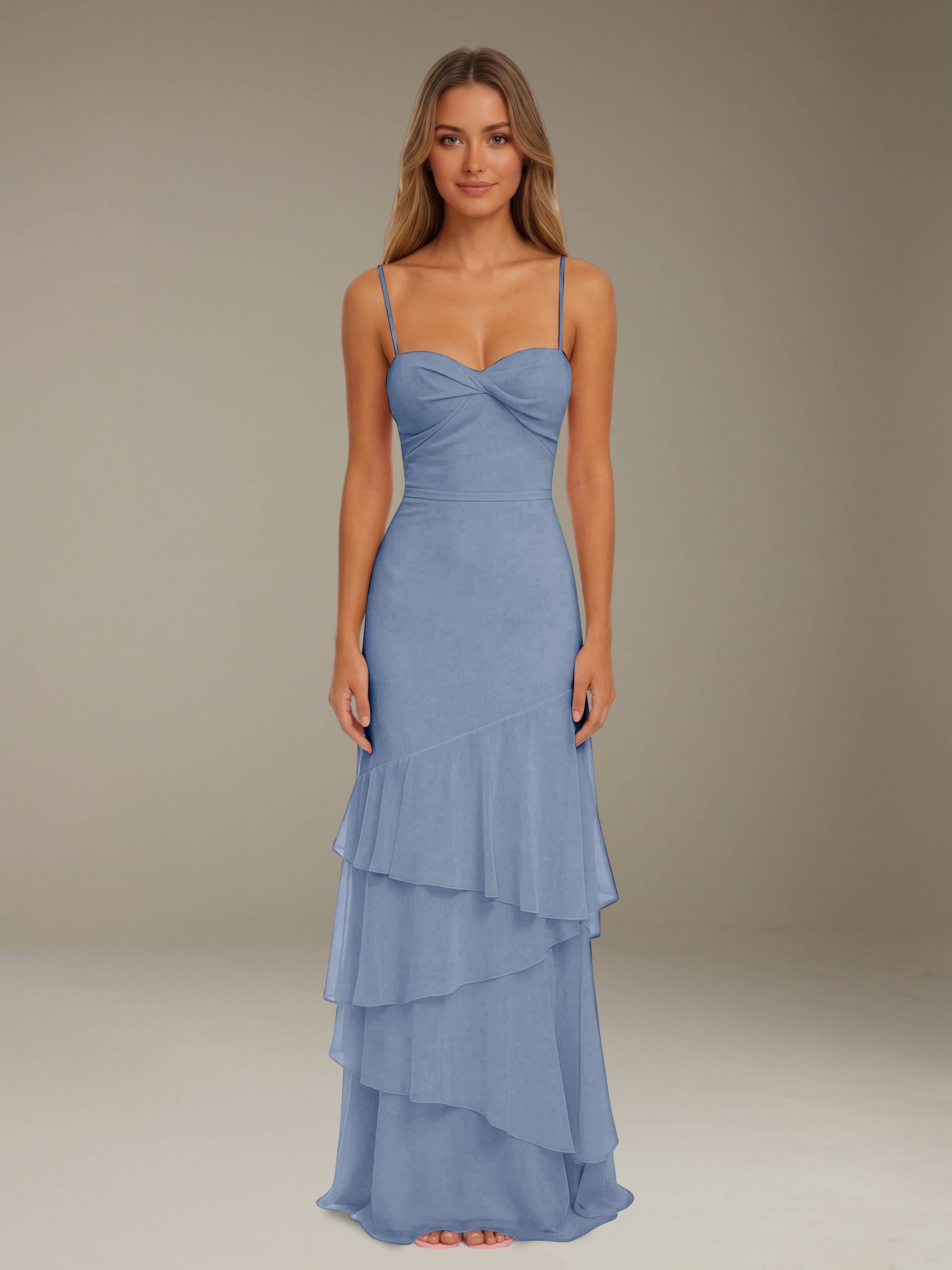 Women’s Tiered Chiffon A-Line Maxi Dress | Sweetheart Neck Occasion Gown