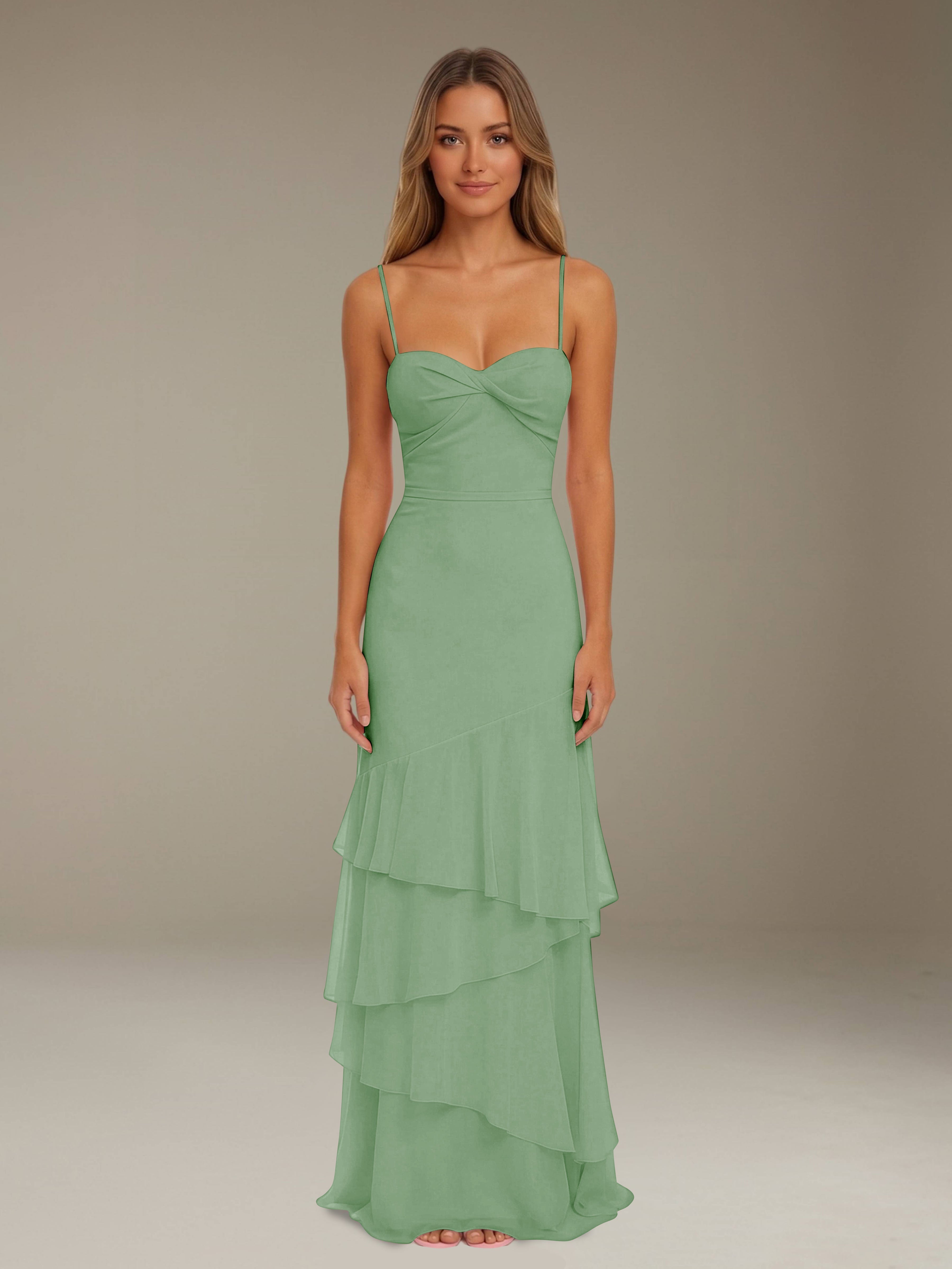 Women’s Tiered Chiffon A-Line Maxi Dress | Sweetheart Neck Occasion Gown