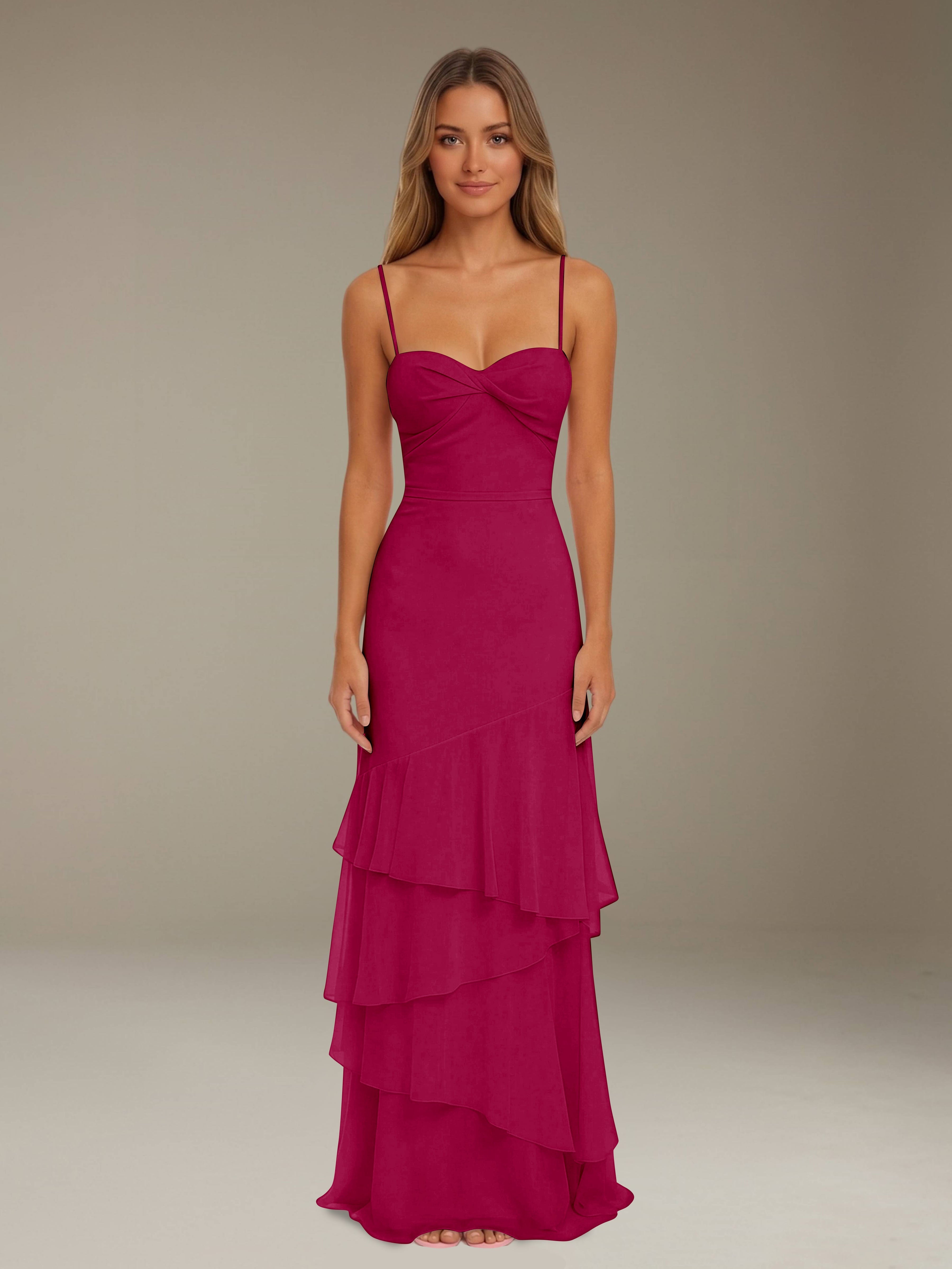 Women’s Tiered Chiffon A-Line Maxi Dress | Sweetheart Neck Occasion Gown