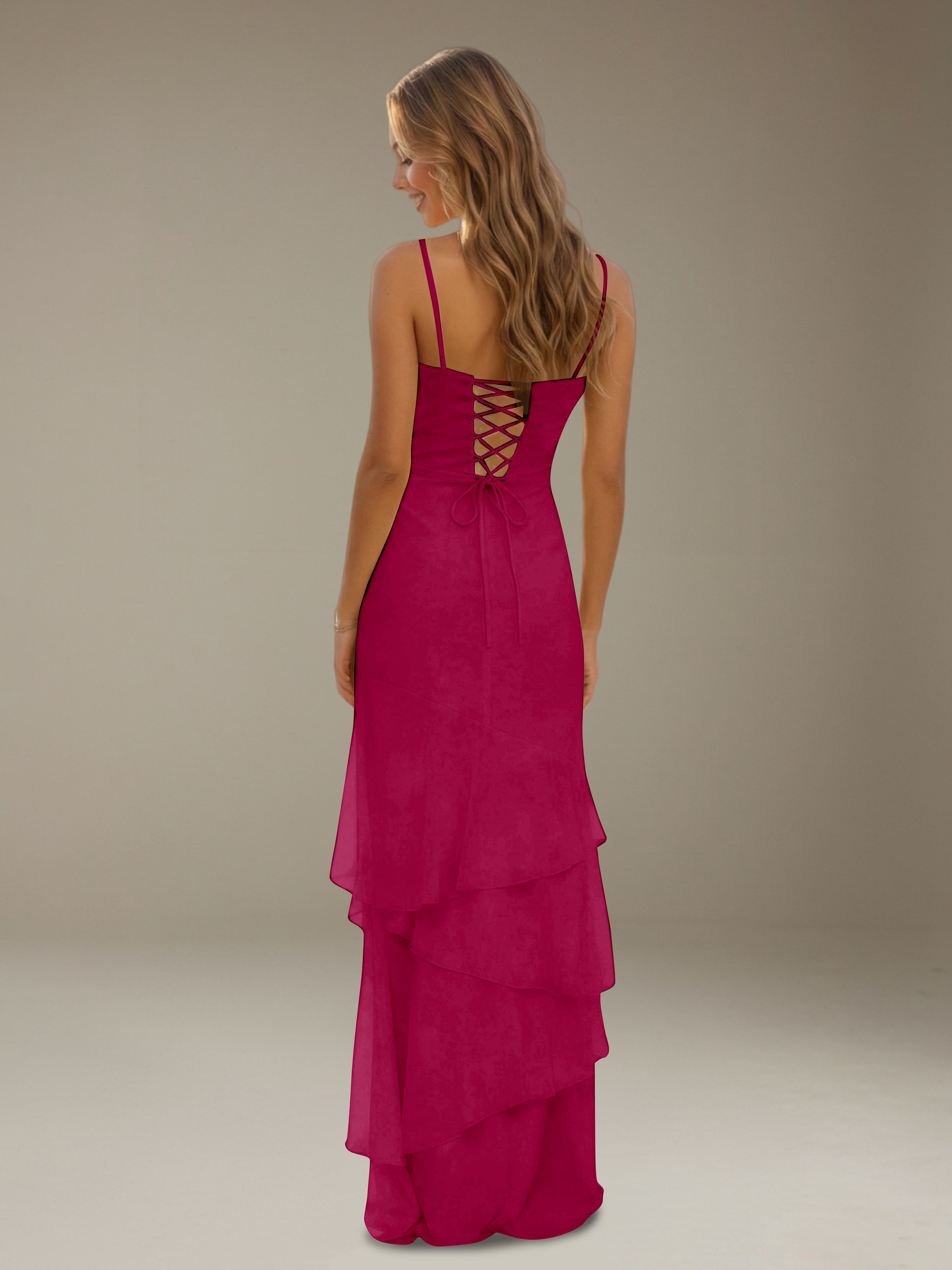 Women’s Tiered Chiffon A-Line Maxi Dress | Sweetheart Neck Occasion Gown