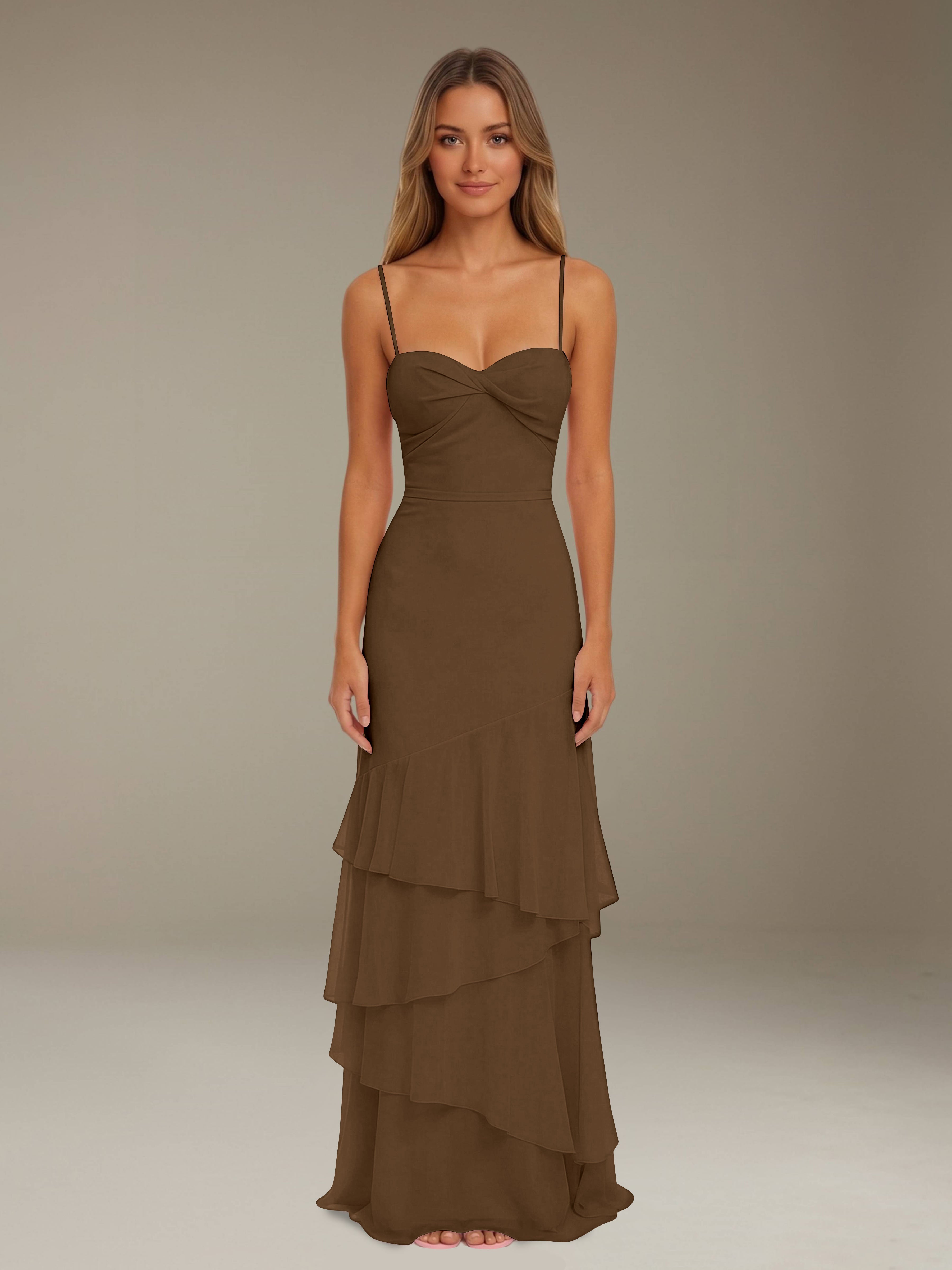 Women’s Tiered Chiffon A-Line Maxi Dress | Sweetheart Neck Occasion Gown